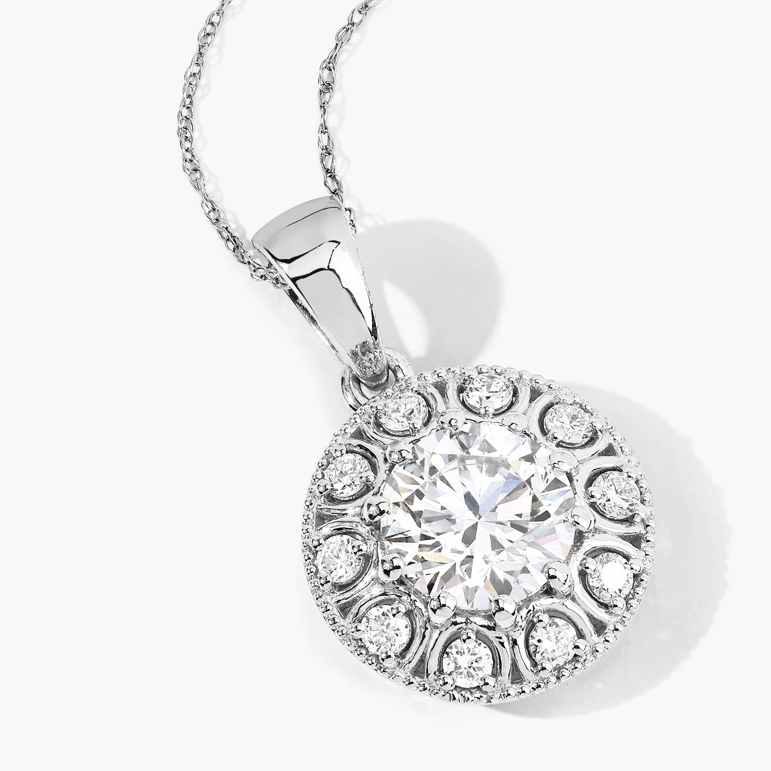 2.32 Ct Round Lab Grown Diamond Prong Platinum Bridal Halo Floral Pendant
