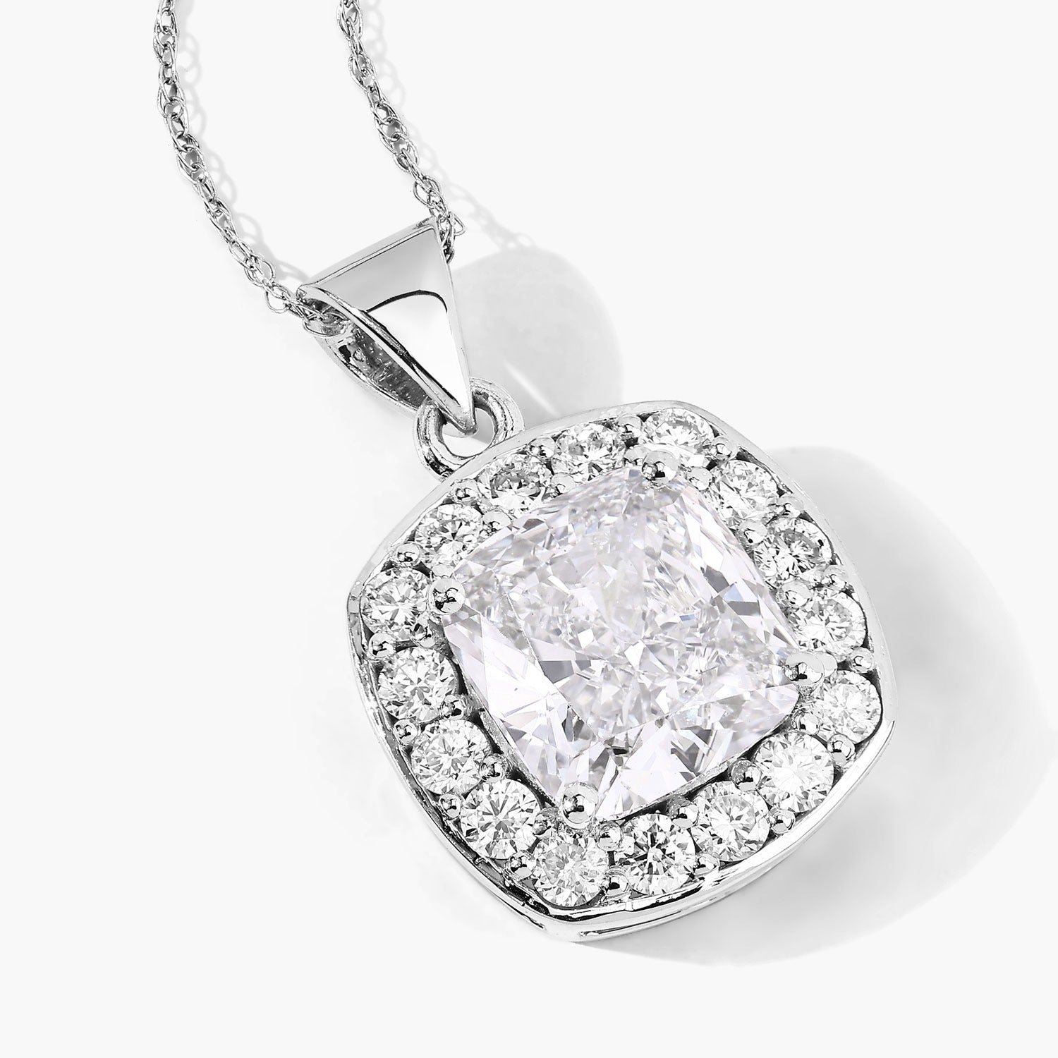 3.50 Ct Cushion Cut Lab Diamond Prong Platinum Halo Bridal Pendant