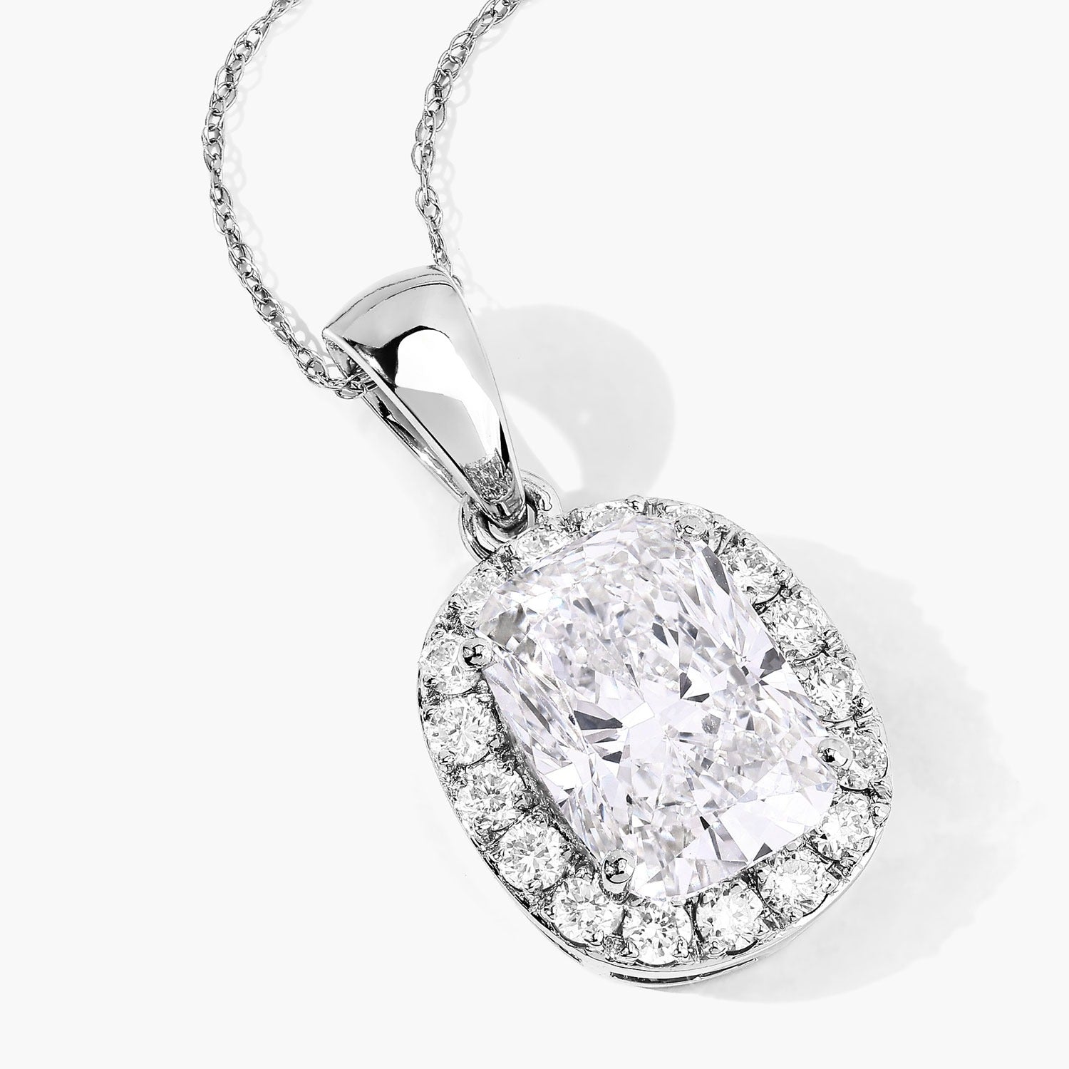 4.58 Ct Cushion Lab Grown Diamond Prong Platinum Bridal Halo Pendant
