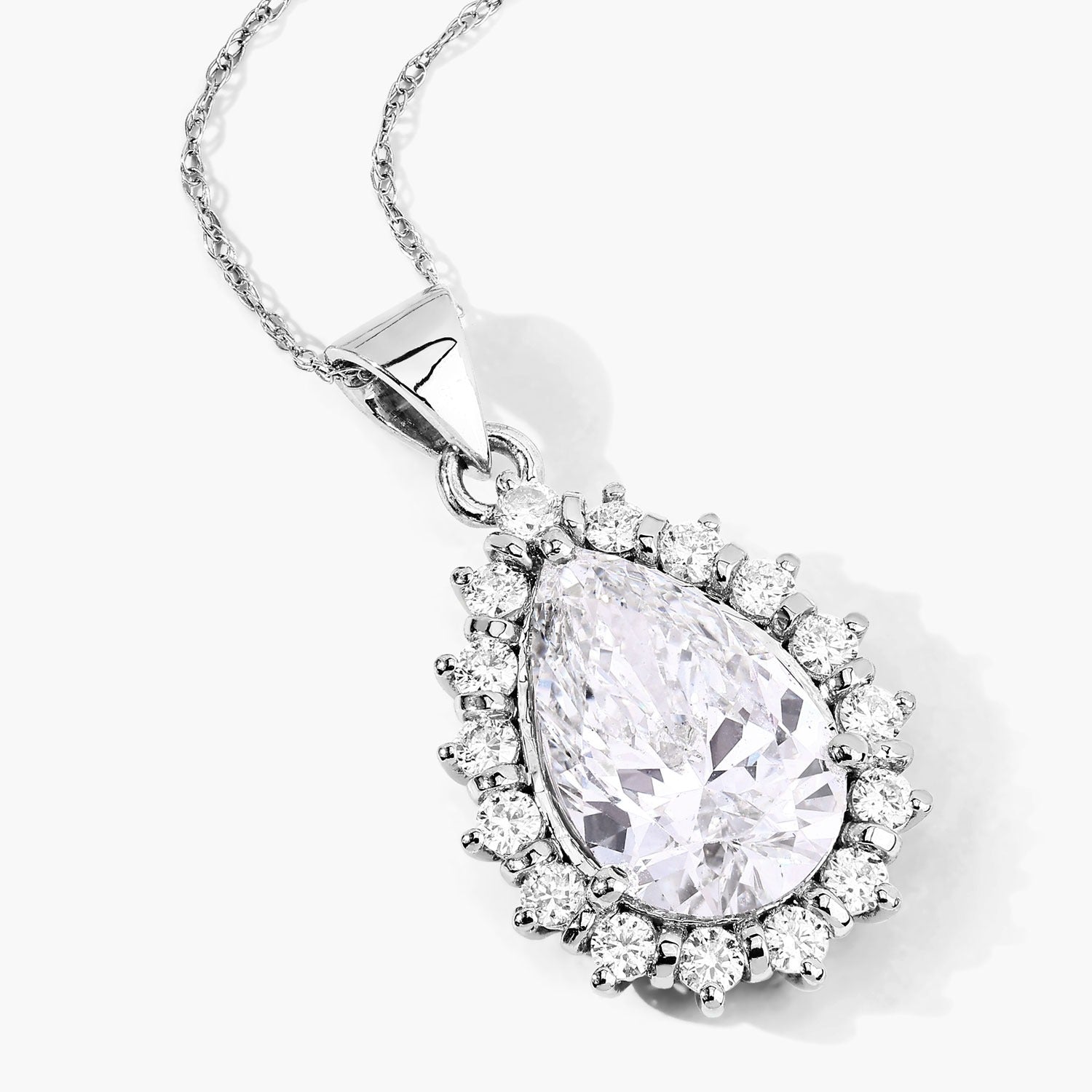 3.56 Ct Pear Lab Diamond Prong Platinum Halo Floral Teardrop Bridal Pendant