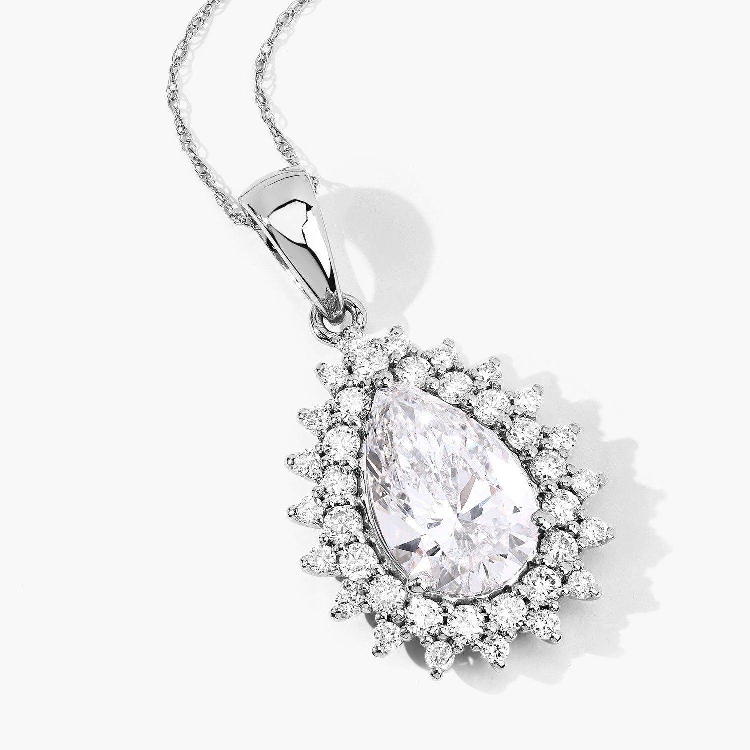 3.90 Ct Pear Shaped Lab Diamond Prong Platinum Bridal Floral Halo Teardrop Pendant
