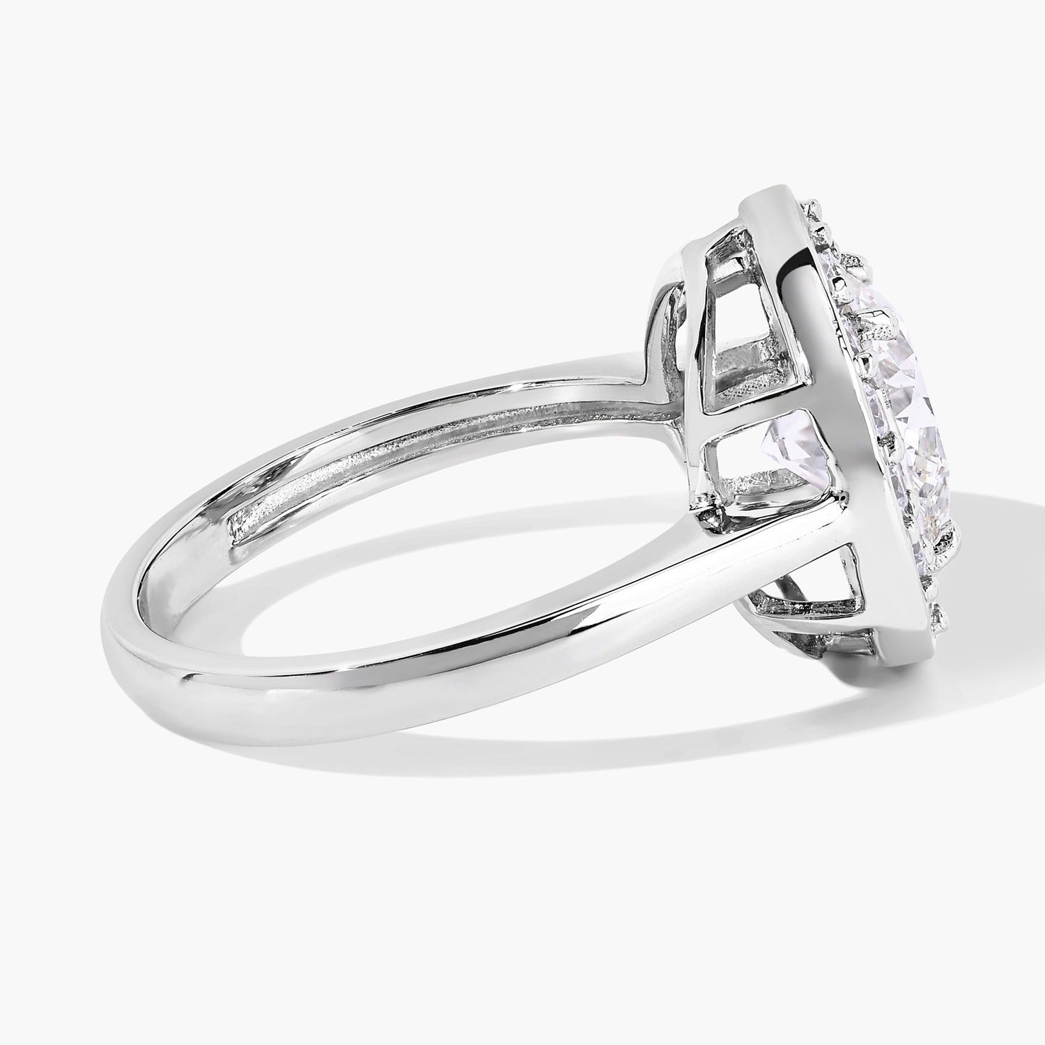 2.48 Ct Round Lab Grown Diamond Prong Platinum Halo Bridal Ring