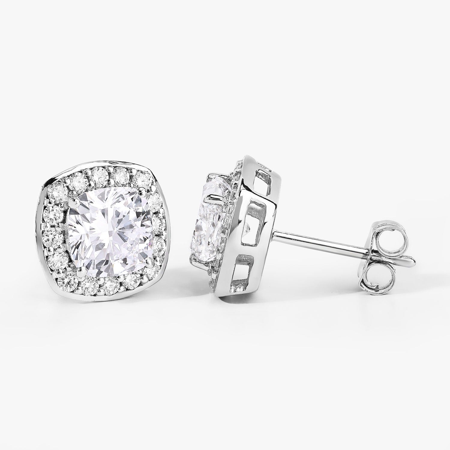 Cushion Lab Grown Diamond Prong Platinum Bridal Halo Stud Earrings