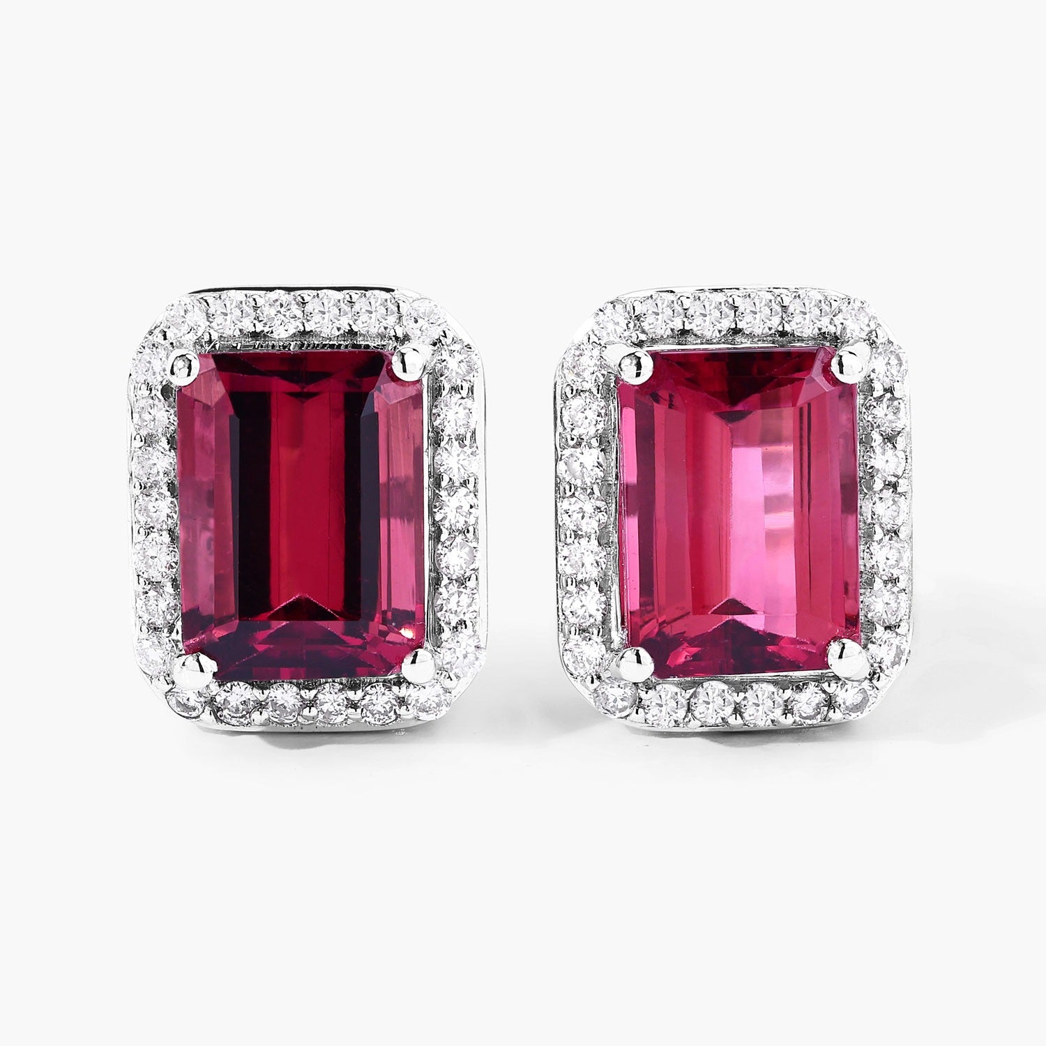 Rubellite and White Diamond 14K White Gold Earrings