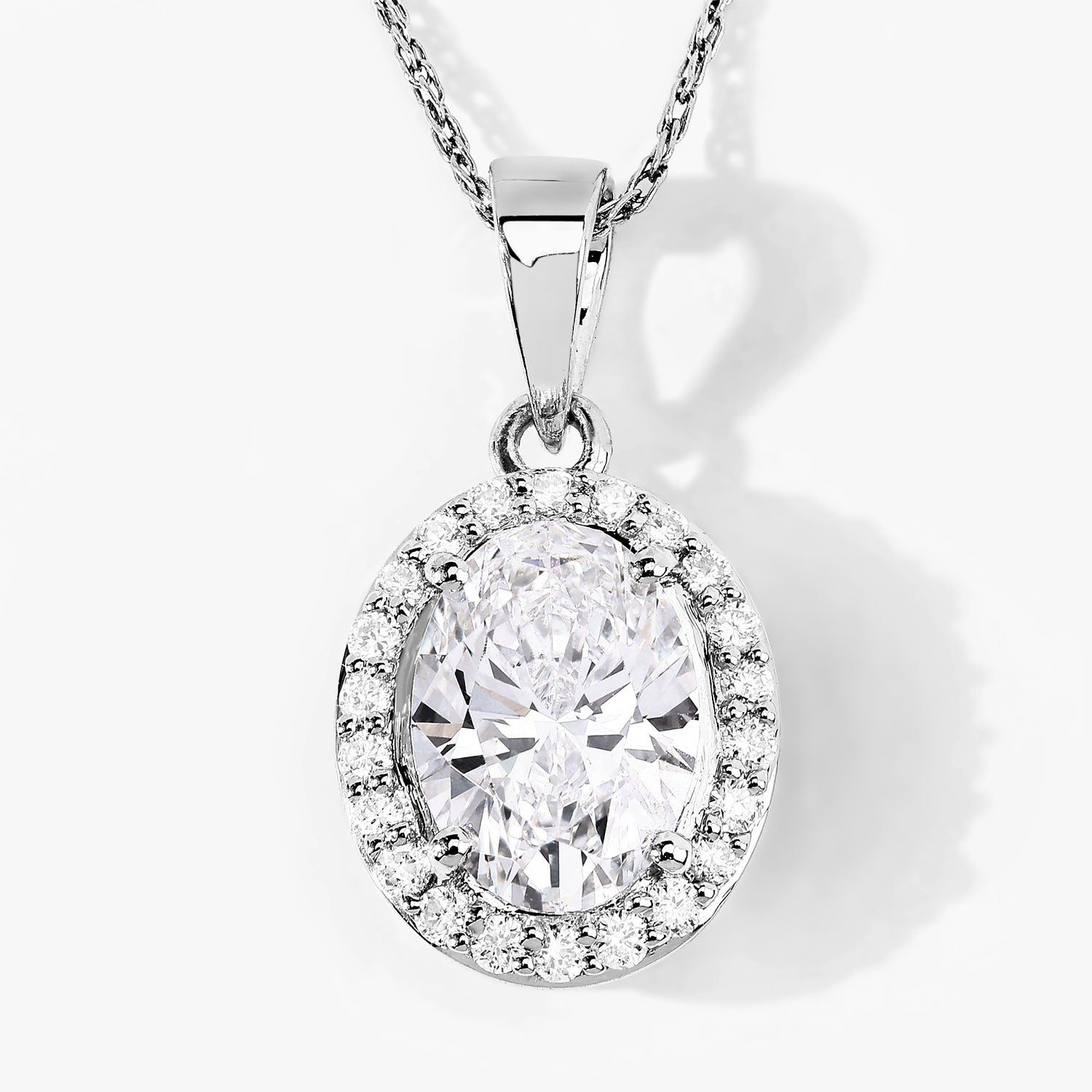 Lab Grown Diamond Prong Bridal Oval Halo Platinum Pendant