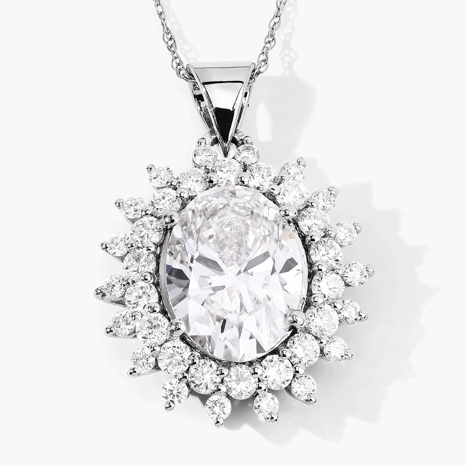 3.79 Ct Lab Grown Diamond Platinum Oval Floral Halo Bridal Pendant