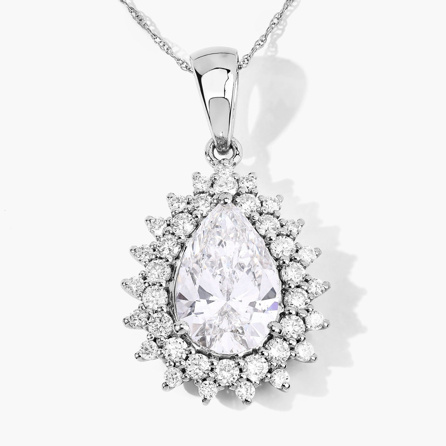 3.90 Ct Pear Shaped Lab Diamond Platinum Bridal Floral Halo Pendant