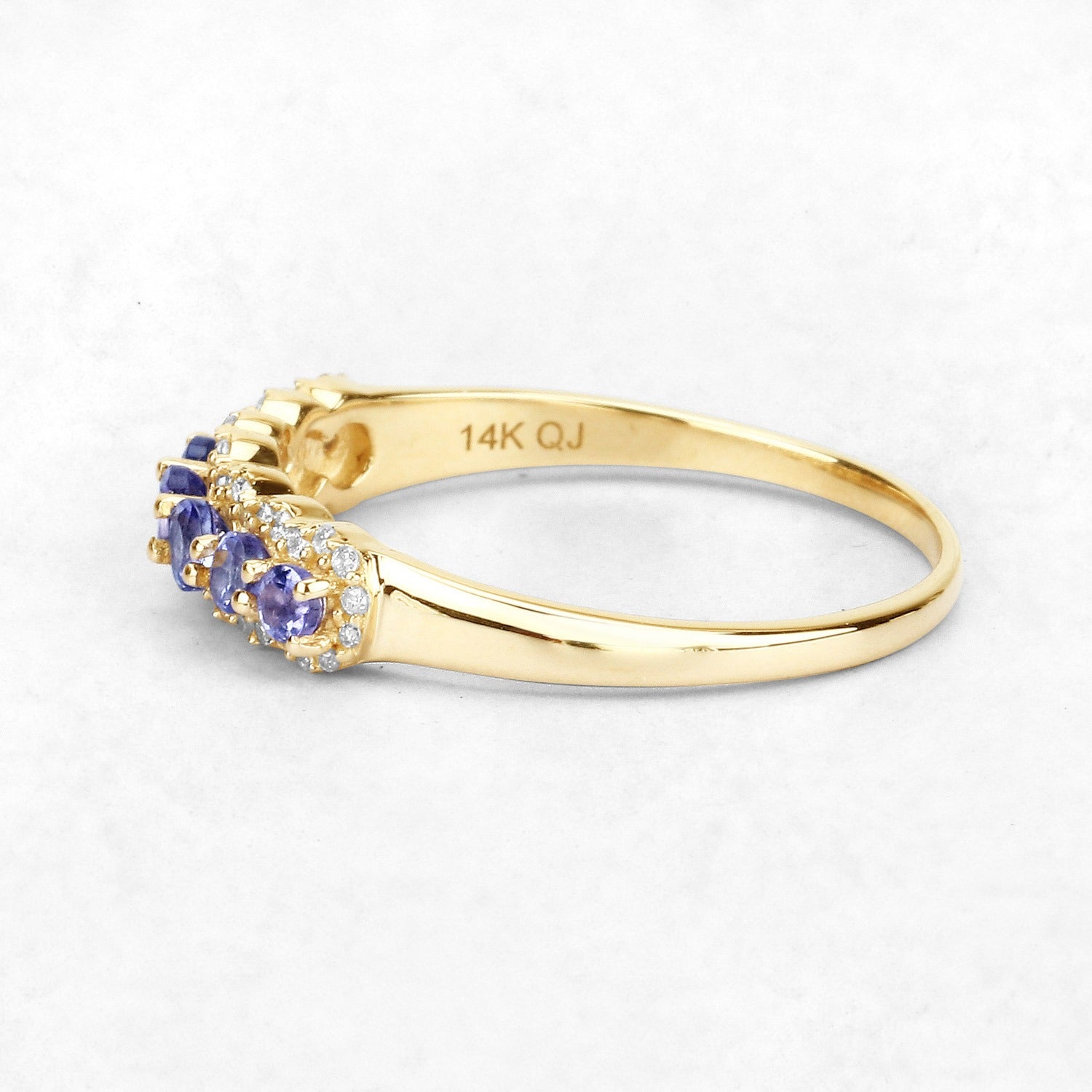 0.38 Ct Round Violet Tanzanite Diamond Prong 14K Yellow Gold Half Eternity Halo Band Ring