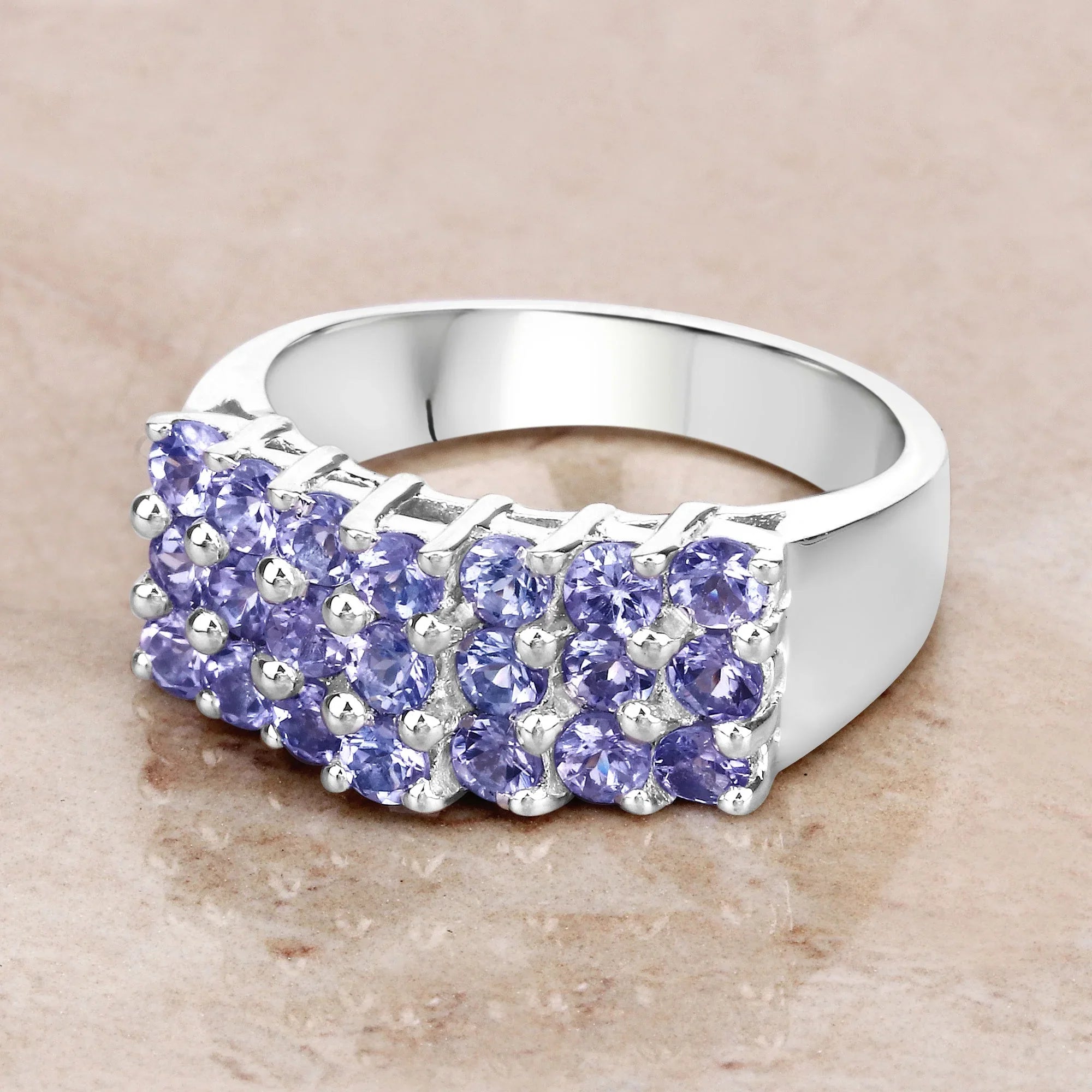 Genuine Tanzanite 925 Sterling Silver Cluster Ring