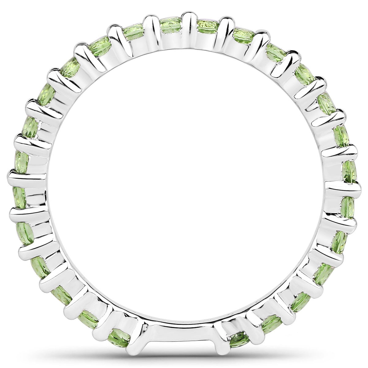 0.91 Ct Round Light Green Peridot Rhodium Over 925 Sterling Silver Eternity Band Ring