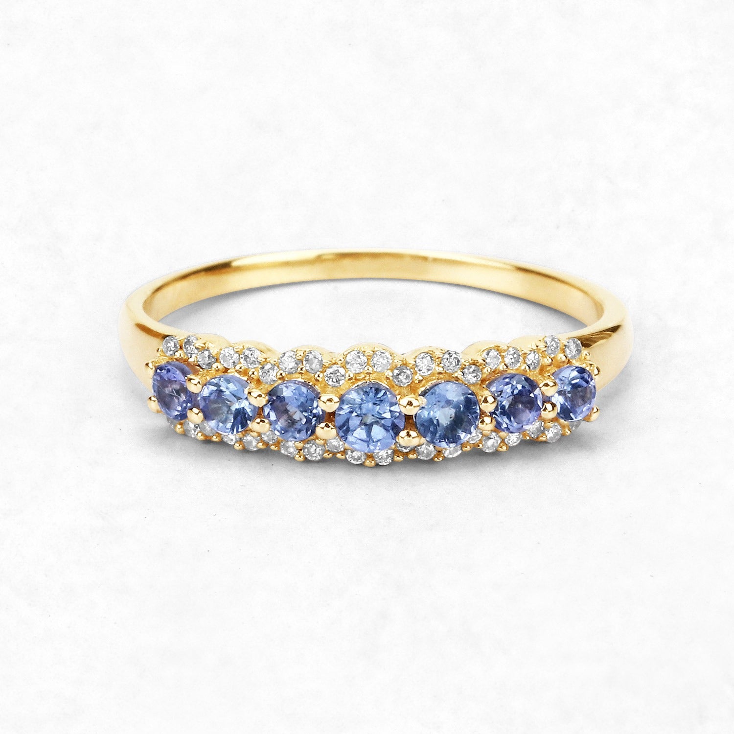 0.38 Ct Round Violet Tanzanite Diamond Prong 14K Yellow Gold Half Eternity Halo Band Ring