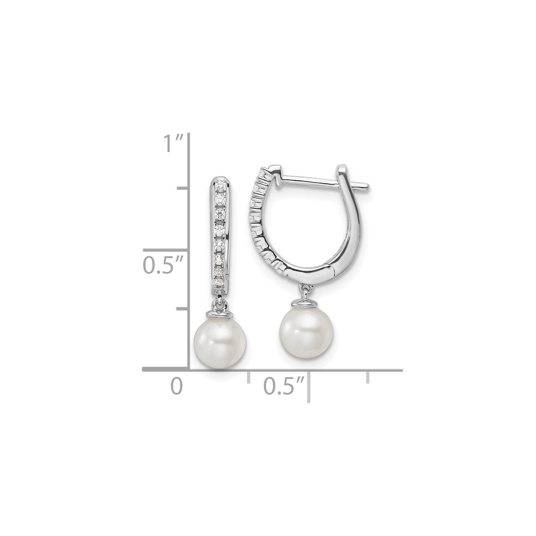 1/10 ct Lab Diamond and Cultured Pearl Hinged Hoop Earrings 14k White Gold