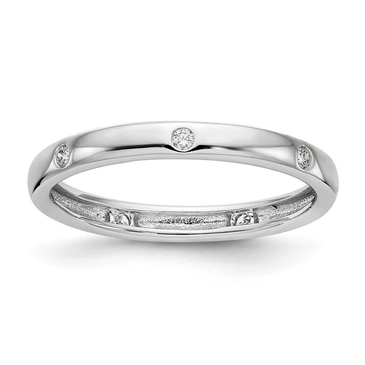 0.105 Ct Round White Natural Diamond Flush Set 14K White Gold Band Ring