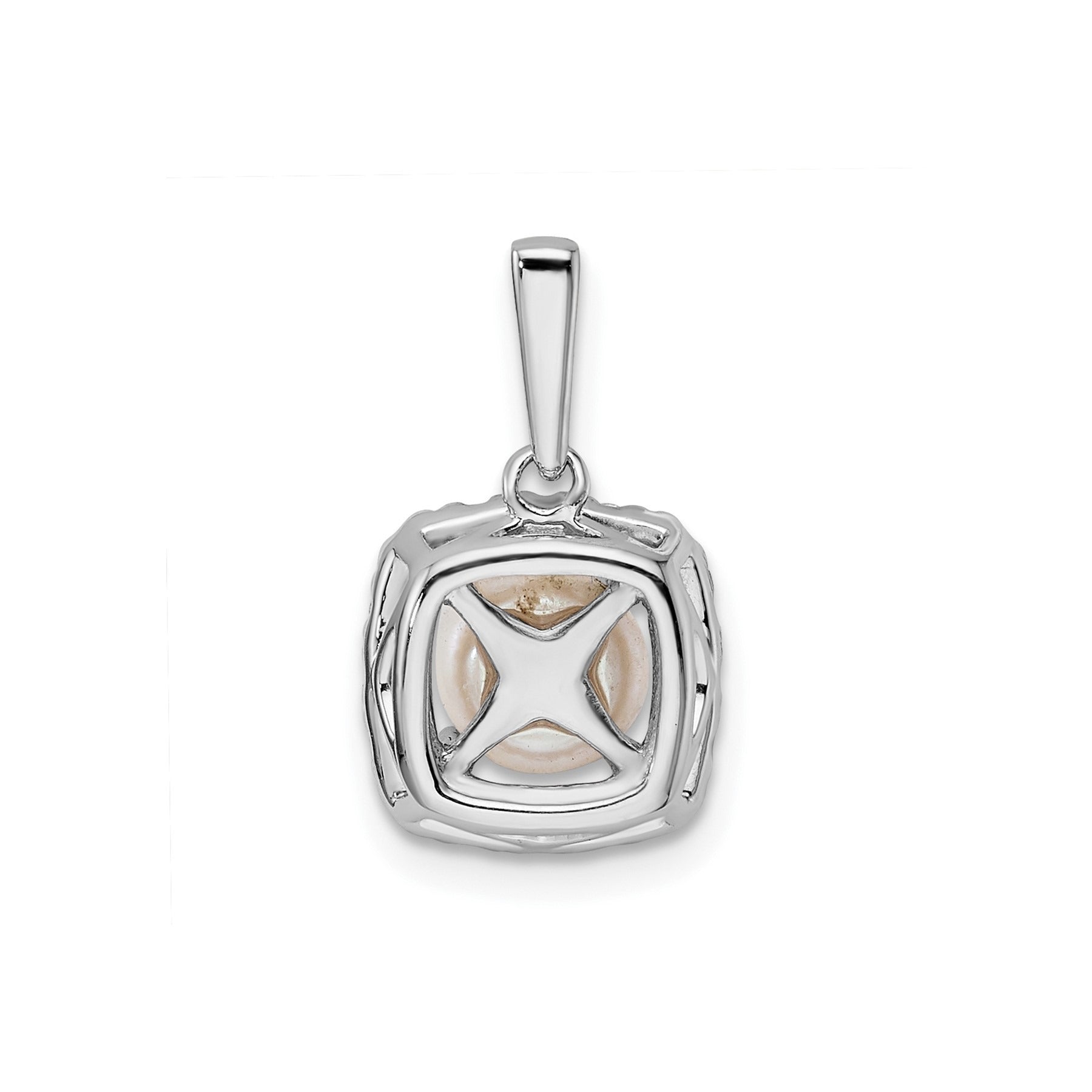 1/4 ct Lab Grown Diamond and Cultured Pearl Halo Pendant 14k White Gold