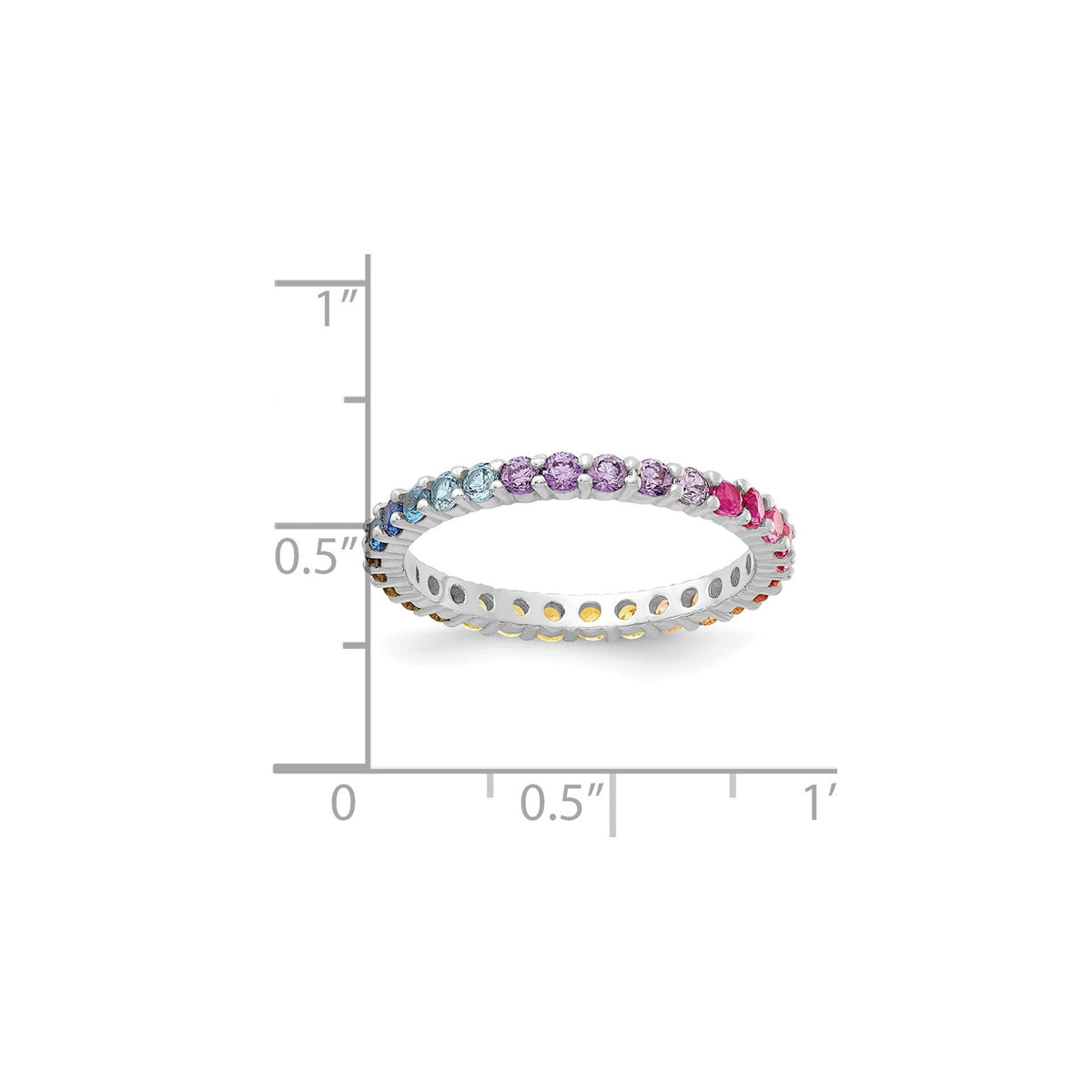 Multicolor Round CZ Channel Set Rhodium Over Sterling Silver Eternity Band Ring