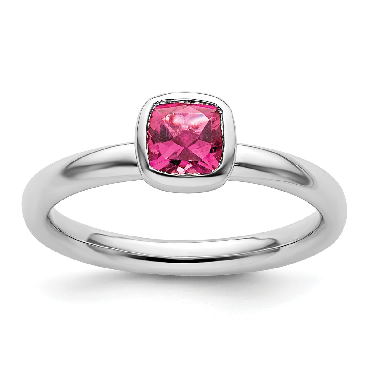 Cushion Cut Gemstone Bezel Set Sterling Silver Stackable Unisex Solitaire Ring