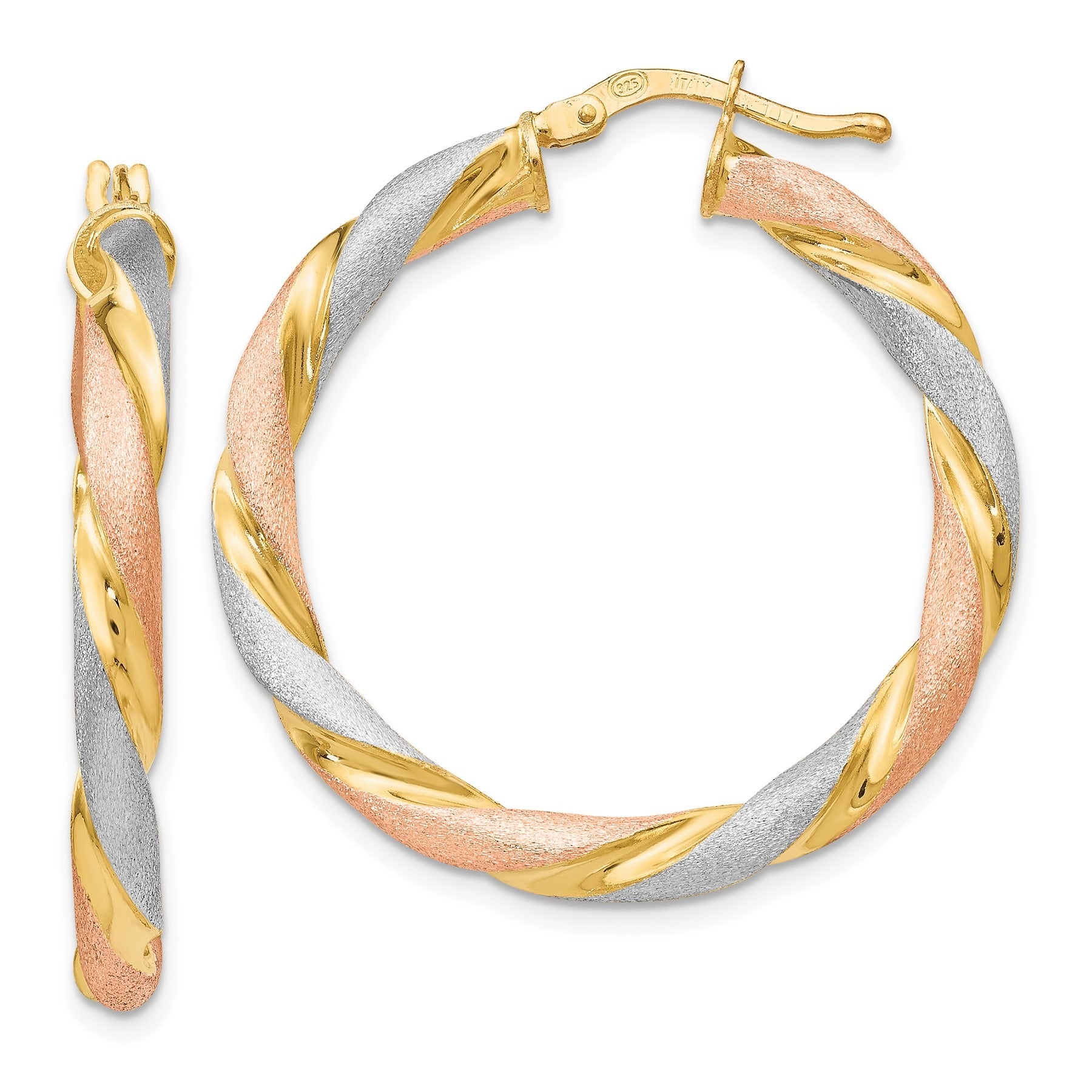 Tri-color Hinged Hoop Silver Earrings