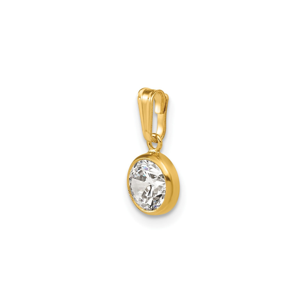 6.75 mm Round White Cubic Zirconia Bezel Setting Yellow Gold Filled Pendant