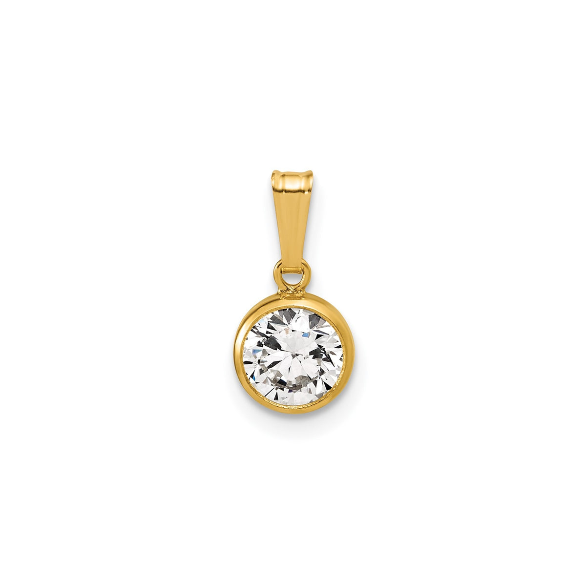 6.75 mm Round White Cubic Zirconia Bezel Setting Yellow Gold Filled Pendant