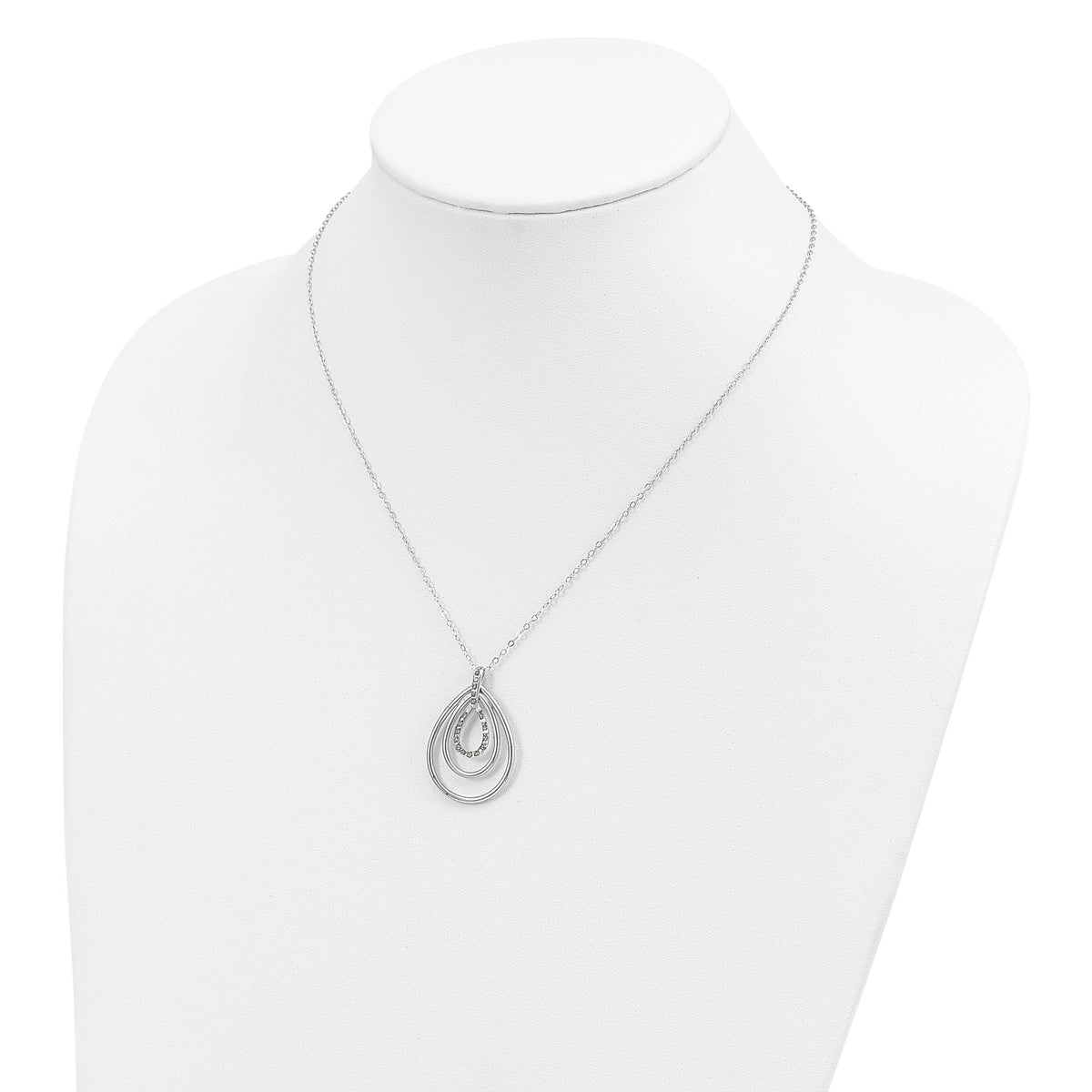 0.005 Ct Round White Diamond Mystique Platinum-Plated Sterling Silver Triple Teardrop Necklace