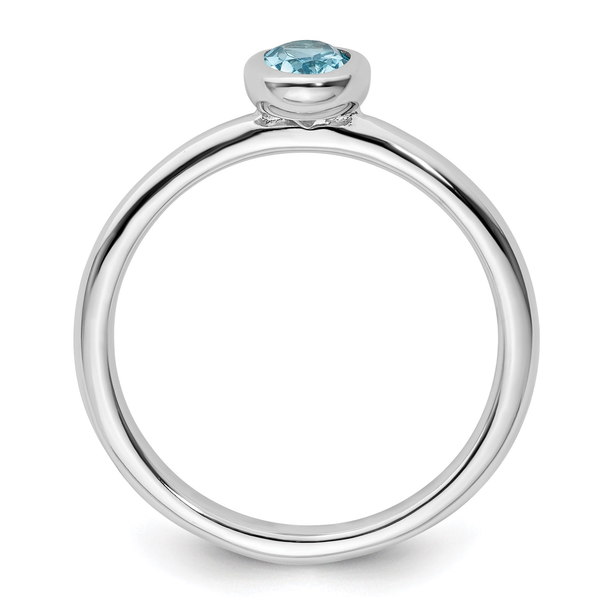 Oval Shaped Bezel Set Sterling Silver Stackable Solitaire Ring