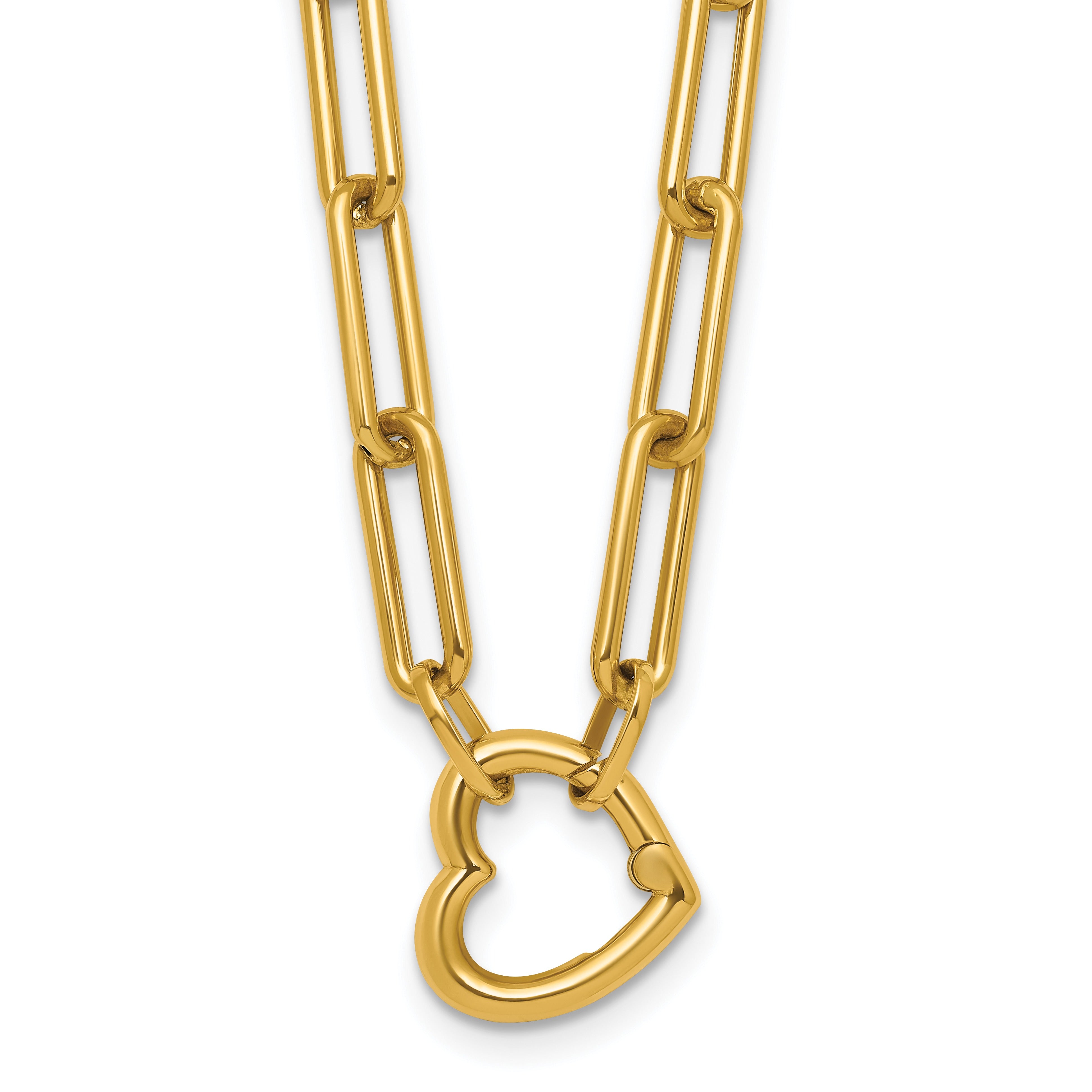 Chunky gold chain necklace with heart-shaped clasp, modern handcrafted jewelry