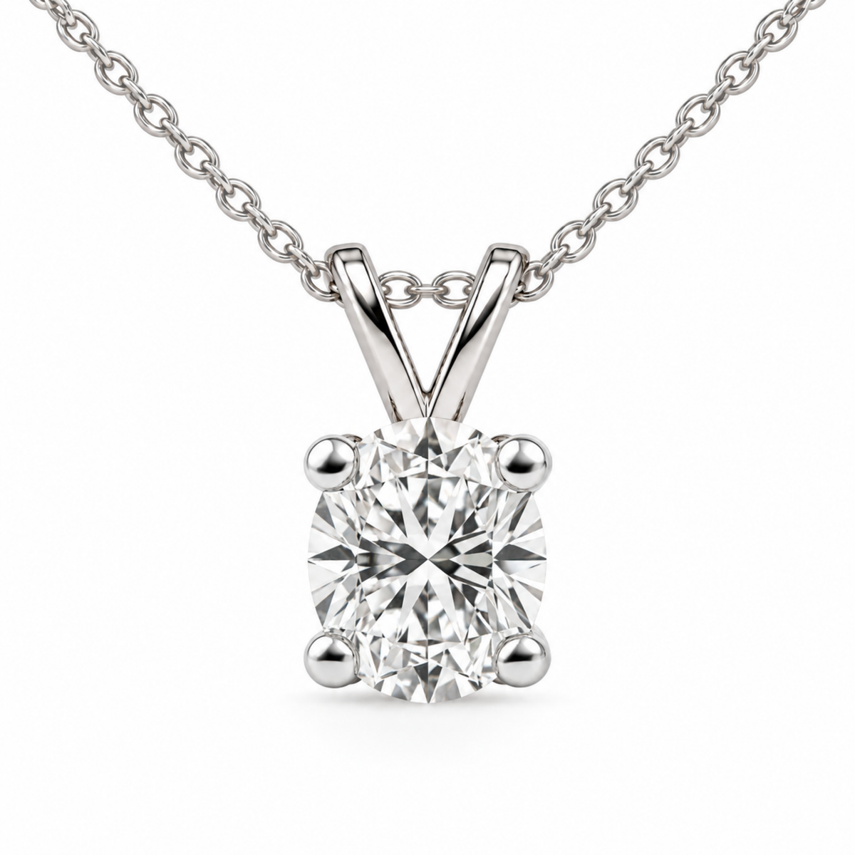 IGI Certified Oval Lab Grown Diamond Rhodium Over Silver Solitaire Necklace