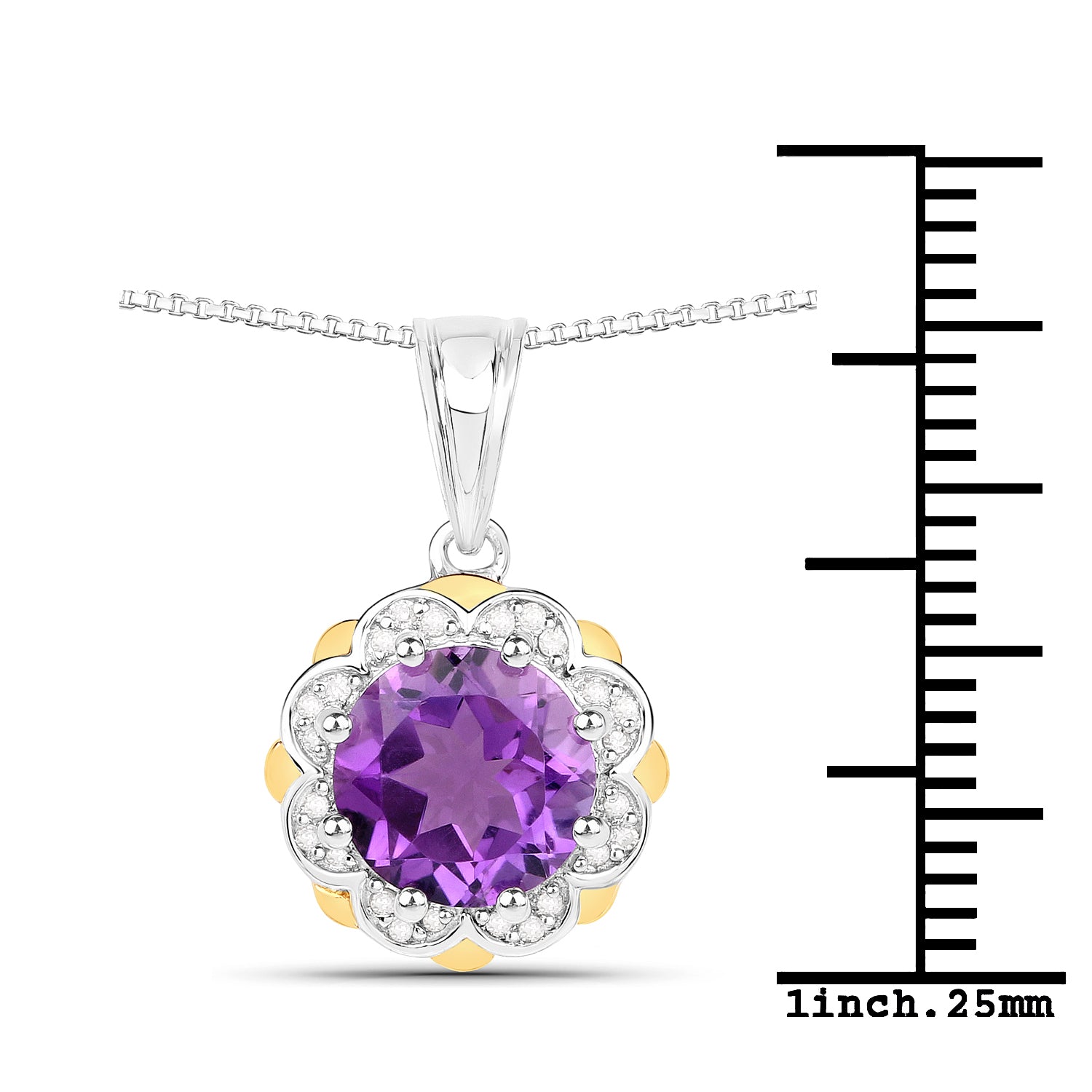 14K Yellow Gold Over Silver Genuine Amethyst and Diamond Necklace