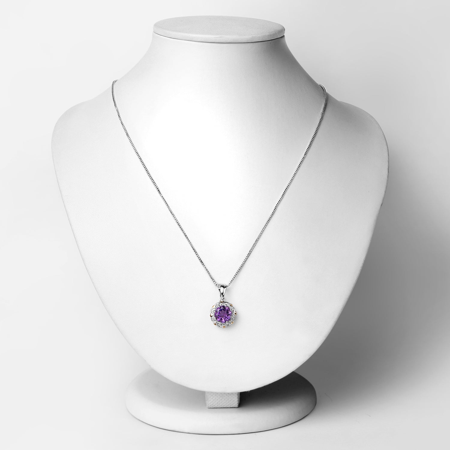 14K Yellow Gold Over Silver Genuine Amethyst and Diamond Necklace