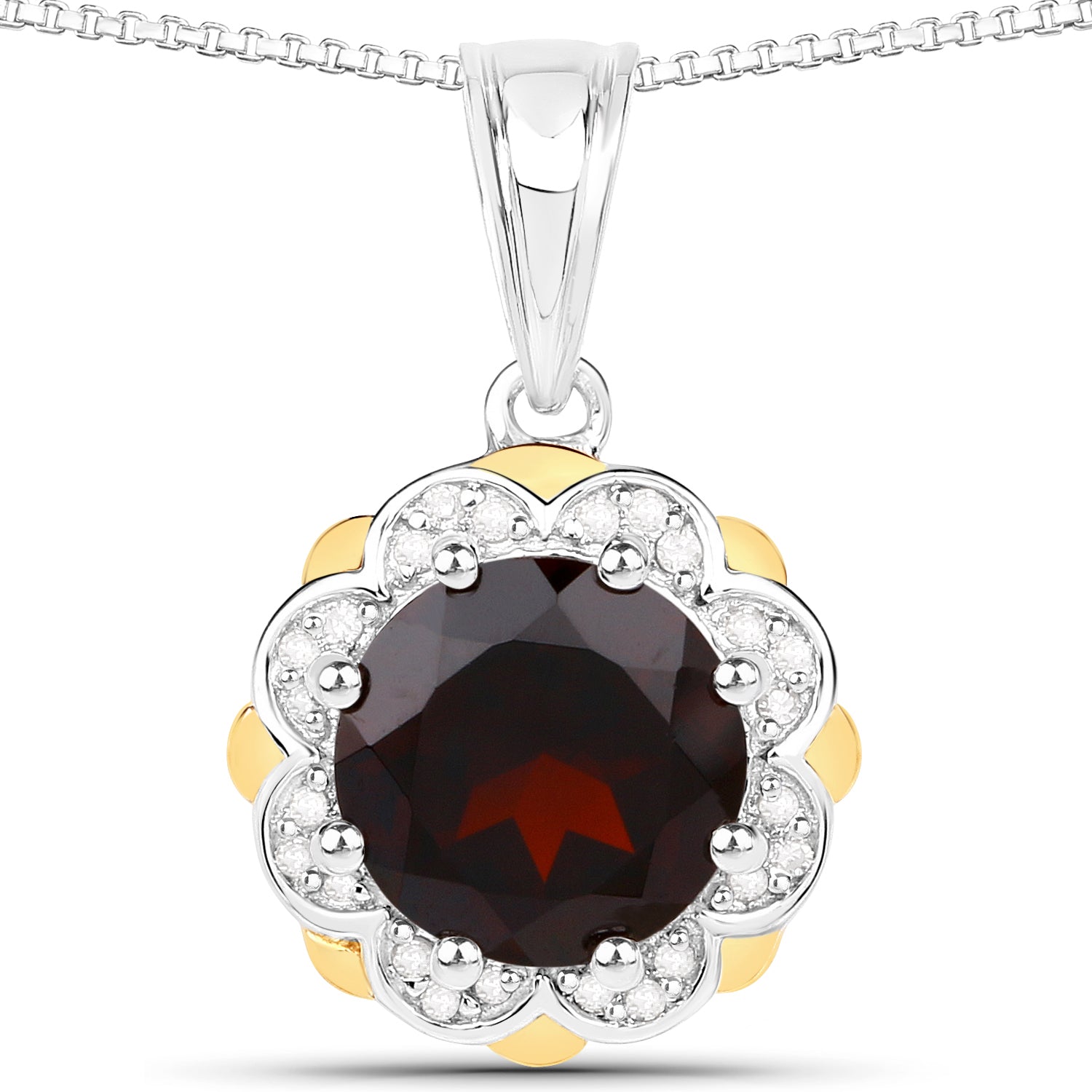 Genuine Garnet and Diamond Pendant Necklace