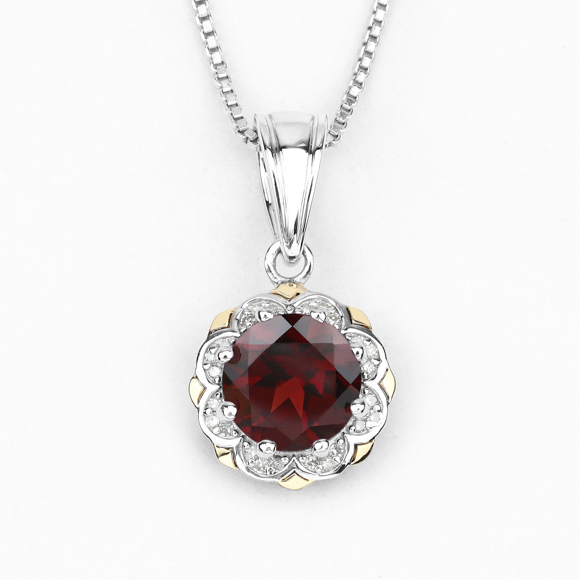 Genuine Garnet and Diamond Pendant Necklace