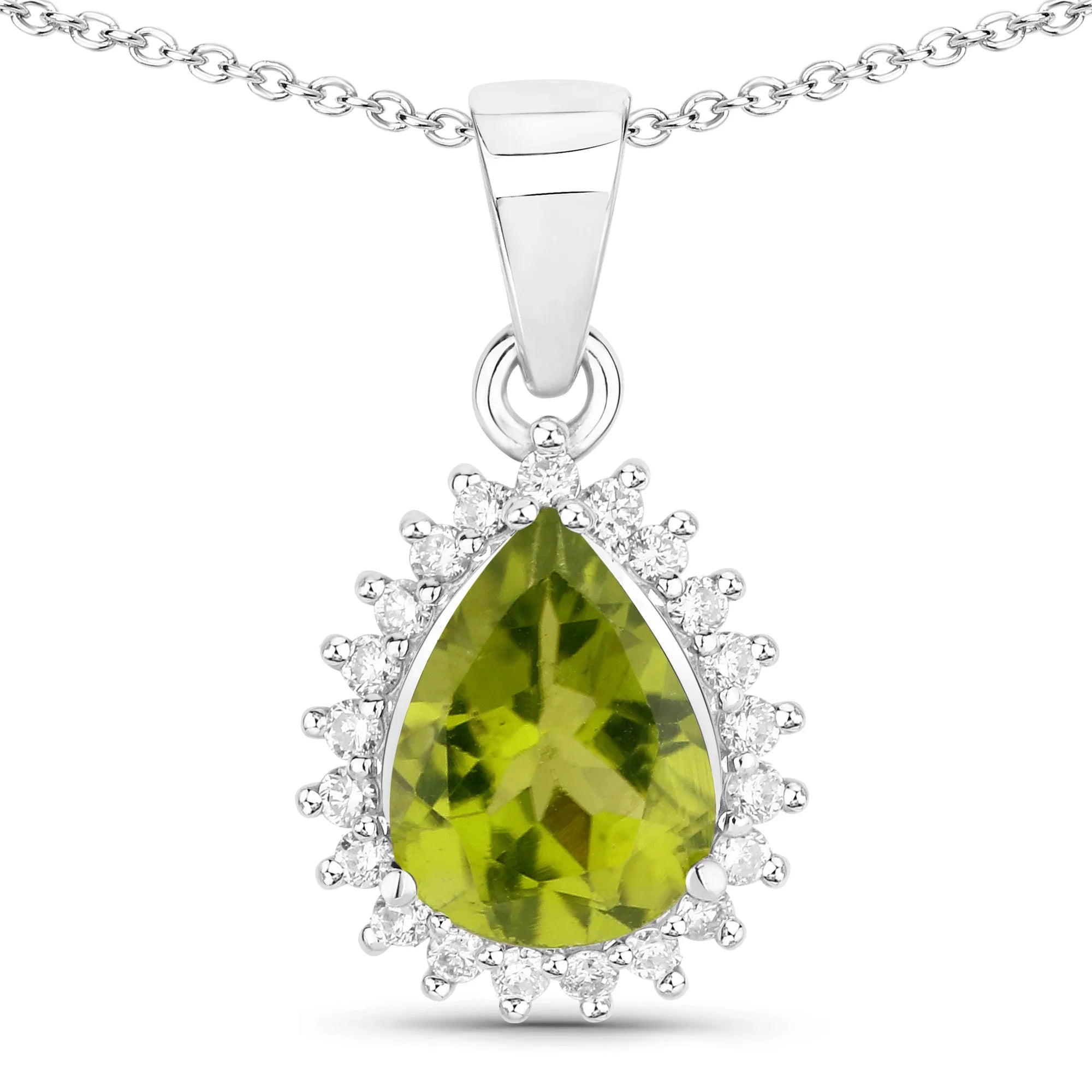 Natural Peridot Lab Diamond Teardrop Necklace