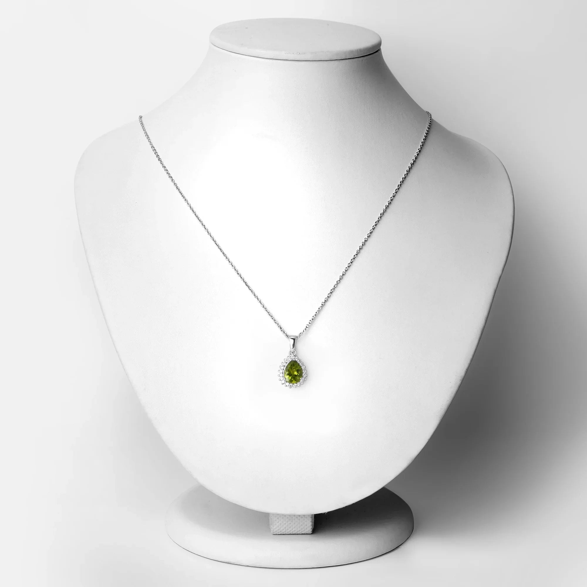 Natural Peridot Lab Diamond Teardrop Necklace