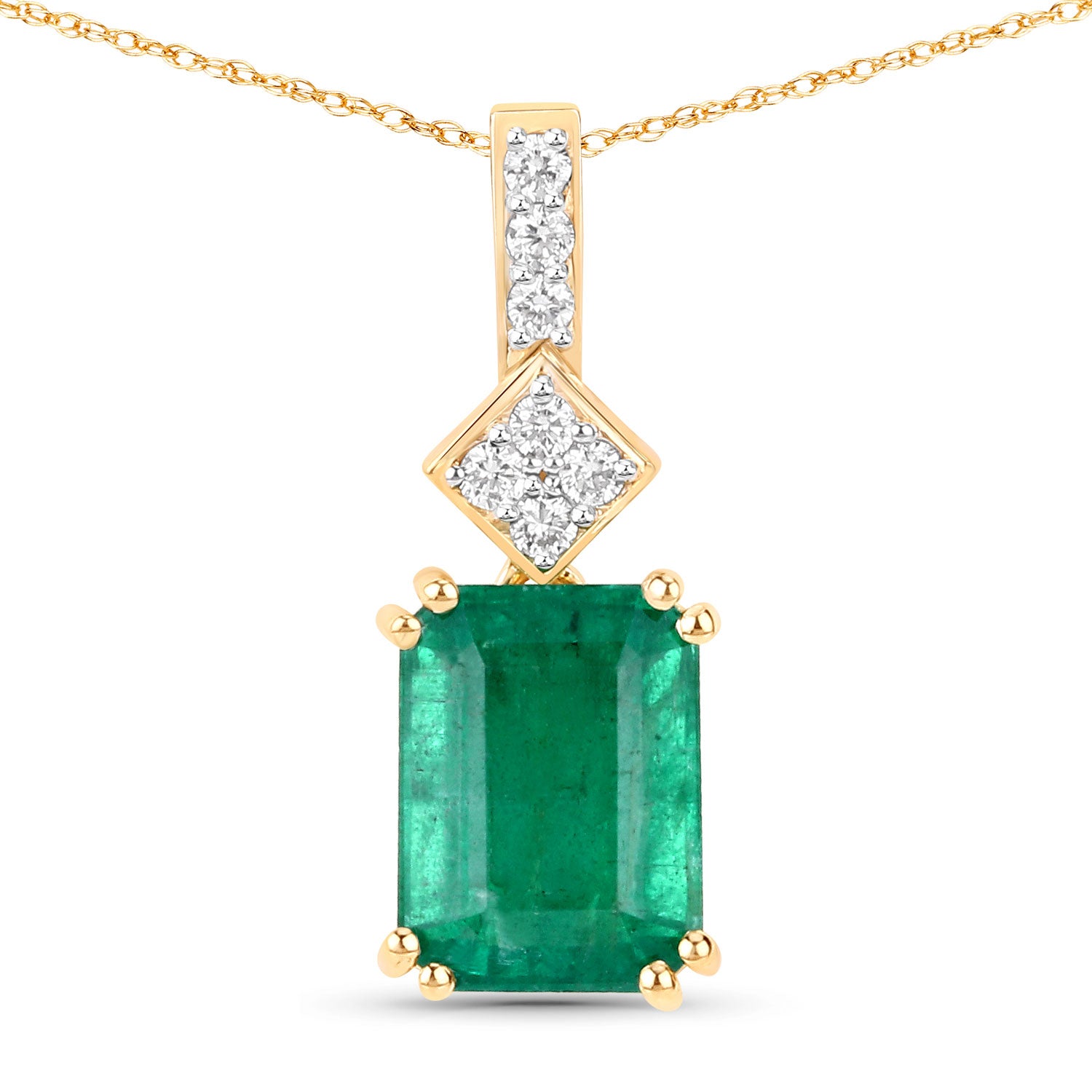14K Gold Genuine Zambian Emerald and Diamond Slide Pendant
