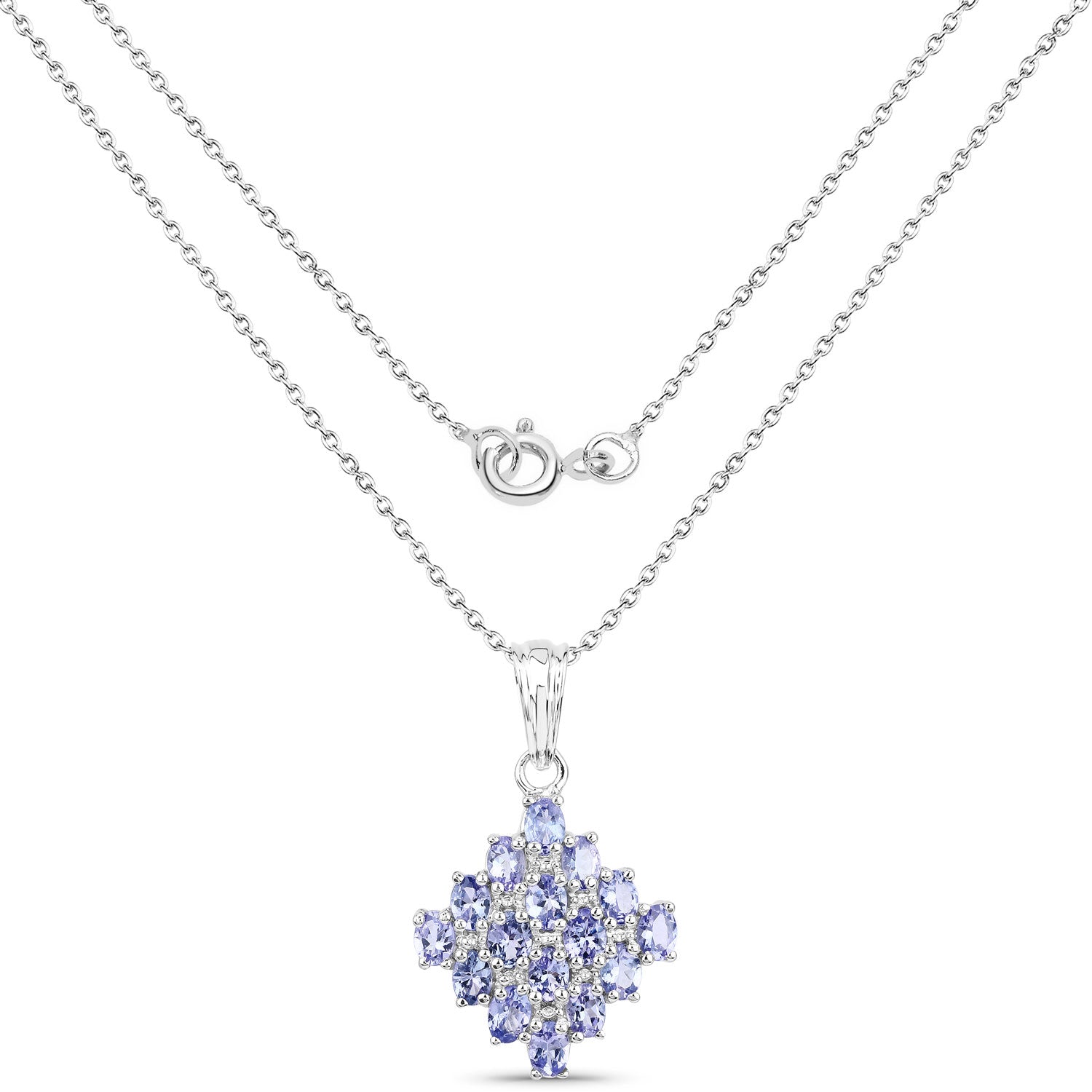 2.72 Cttw Oval Violet Tanzanite Rhodium over Silver Rhombus Cluster Pendant Necklace