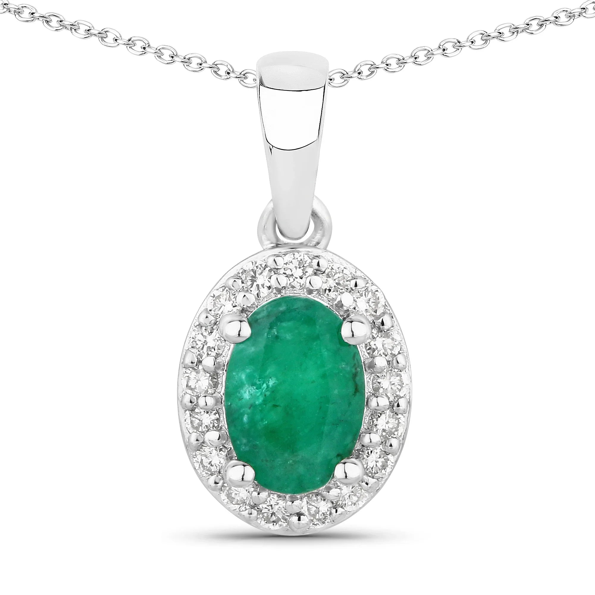 Natural Zambian Emerald Lab Diamond Necklace