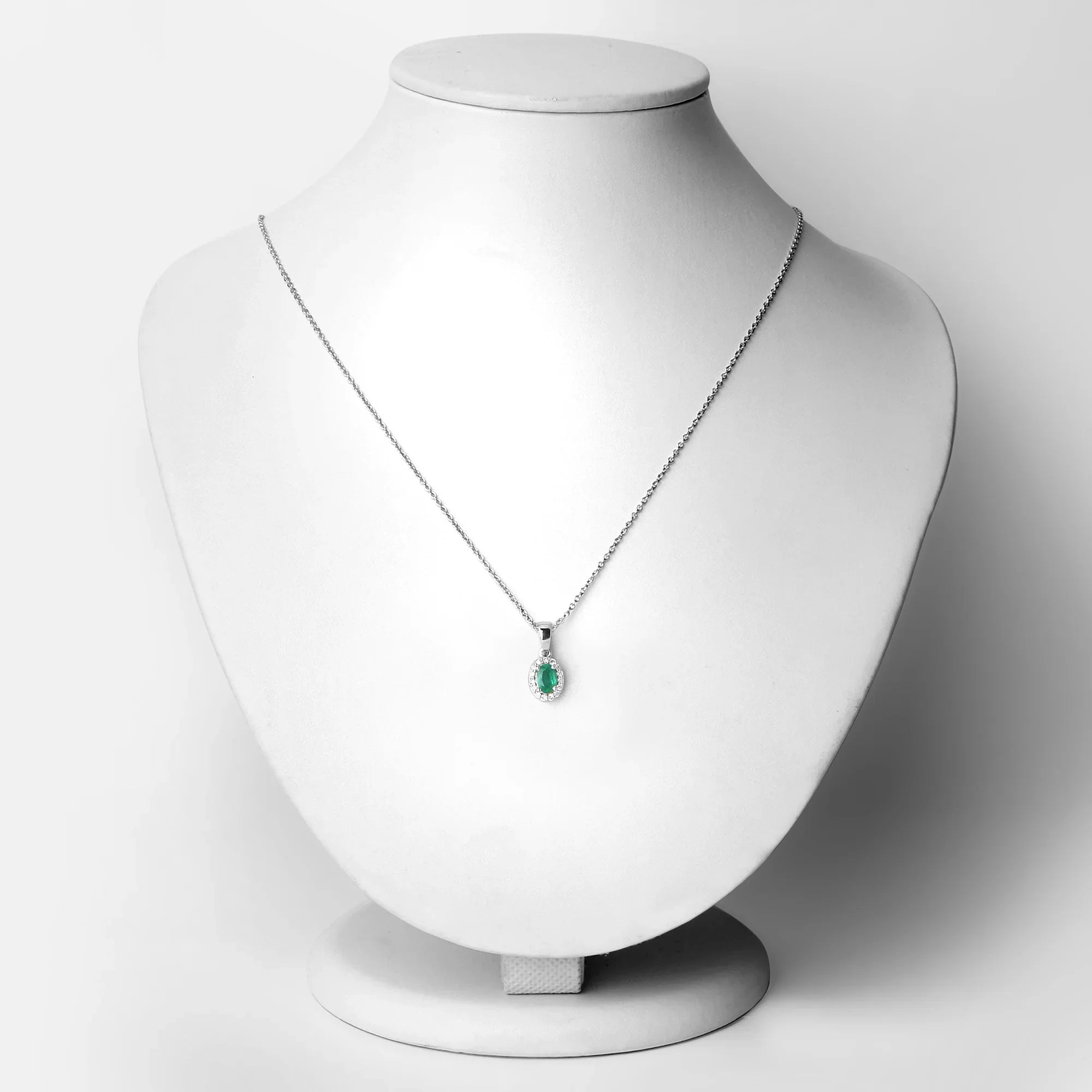 Natural Zambian Emerald and Lab Diamond Necklace