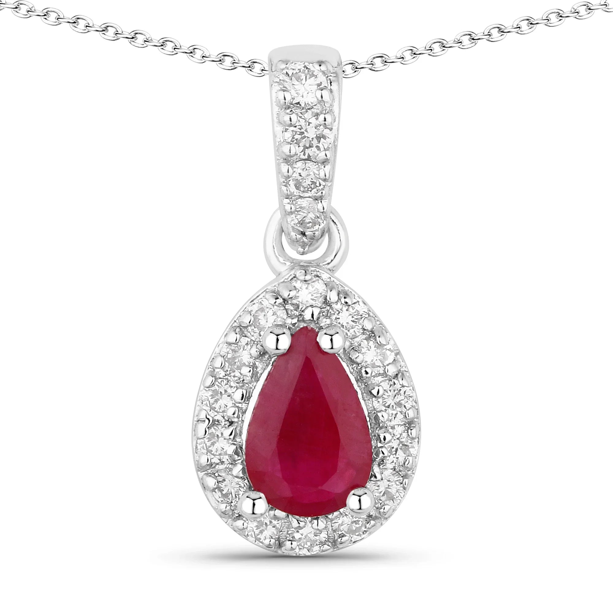 Natural Ruby Lab Diamond Teardrop Necklace