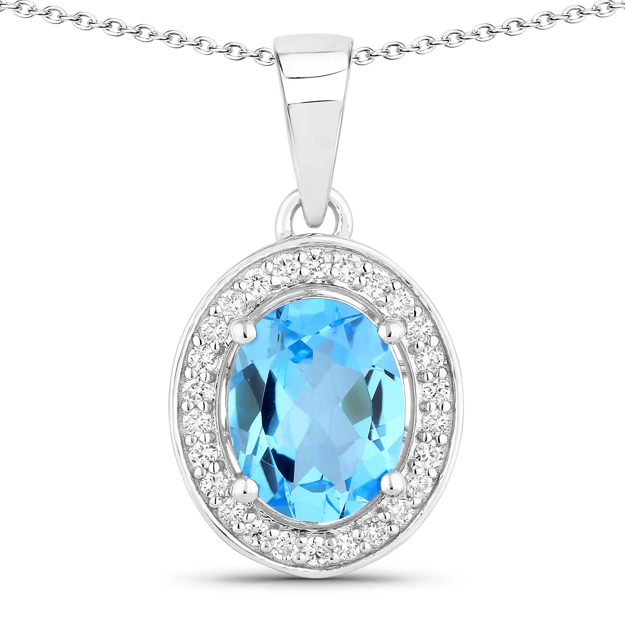 Natural Swiss Blue Topaz Lab Diamond Necklace
