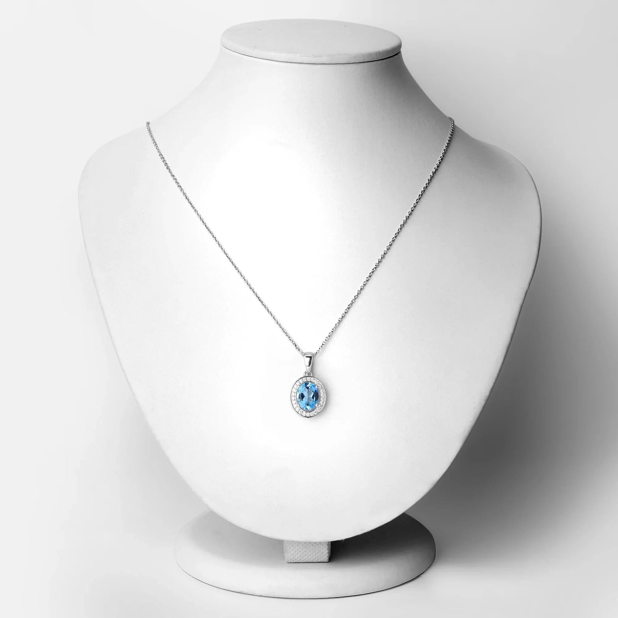 Natural Swiss Blue Topaz Lab Diamond Necklace