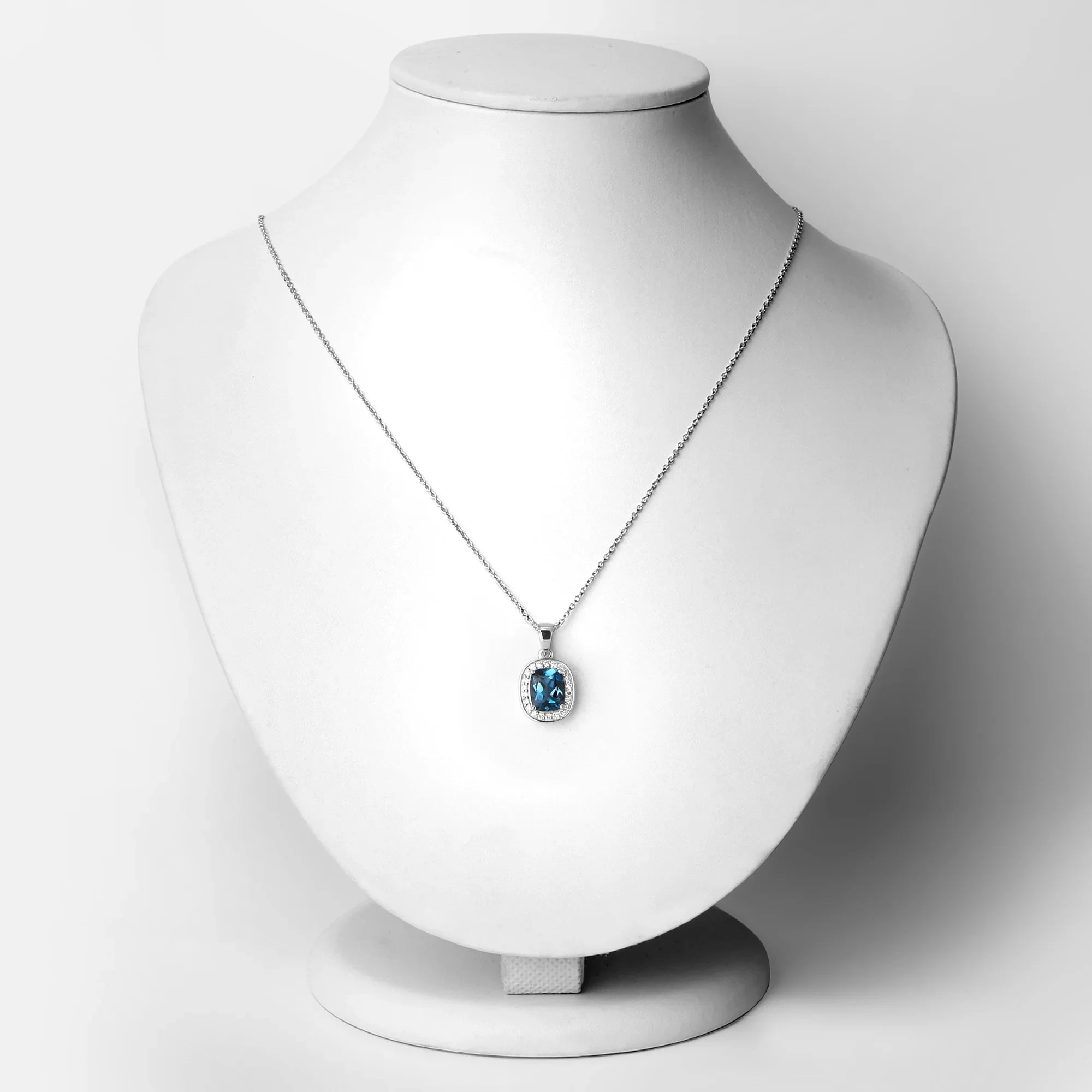 Natural London Blue Topaz and Lab Diamond Necklace