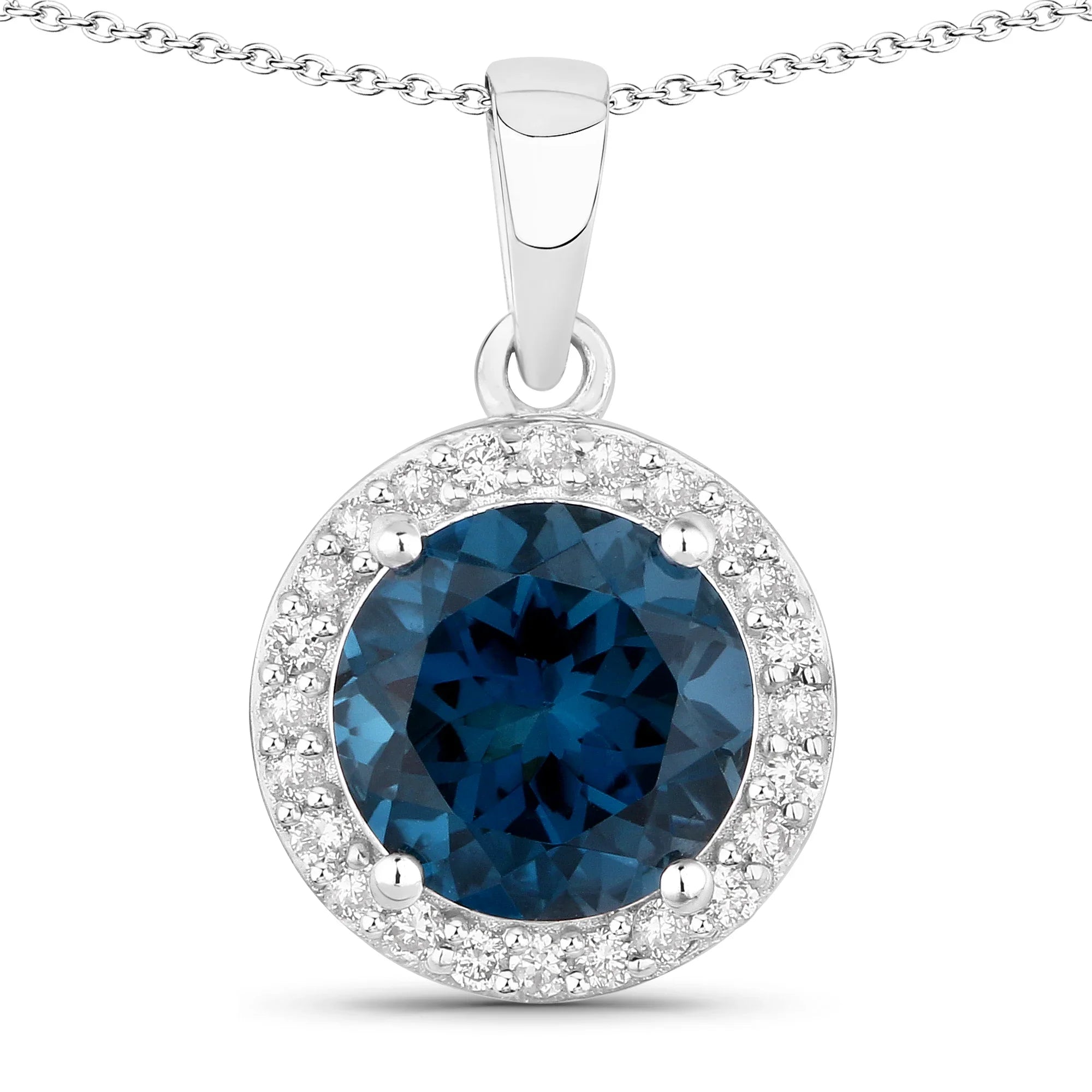 Natural London Blue Topaz Lab Diamond Necklace