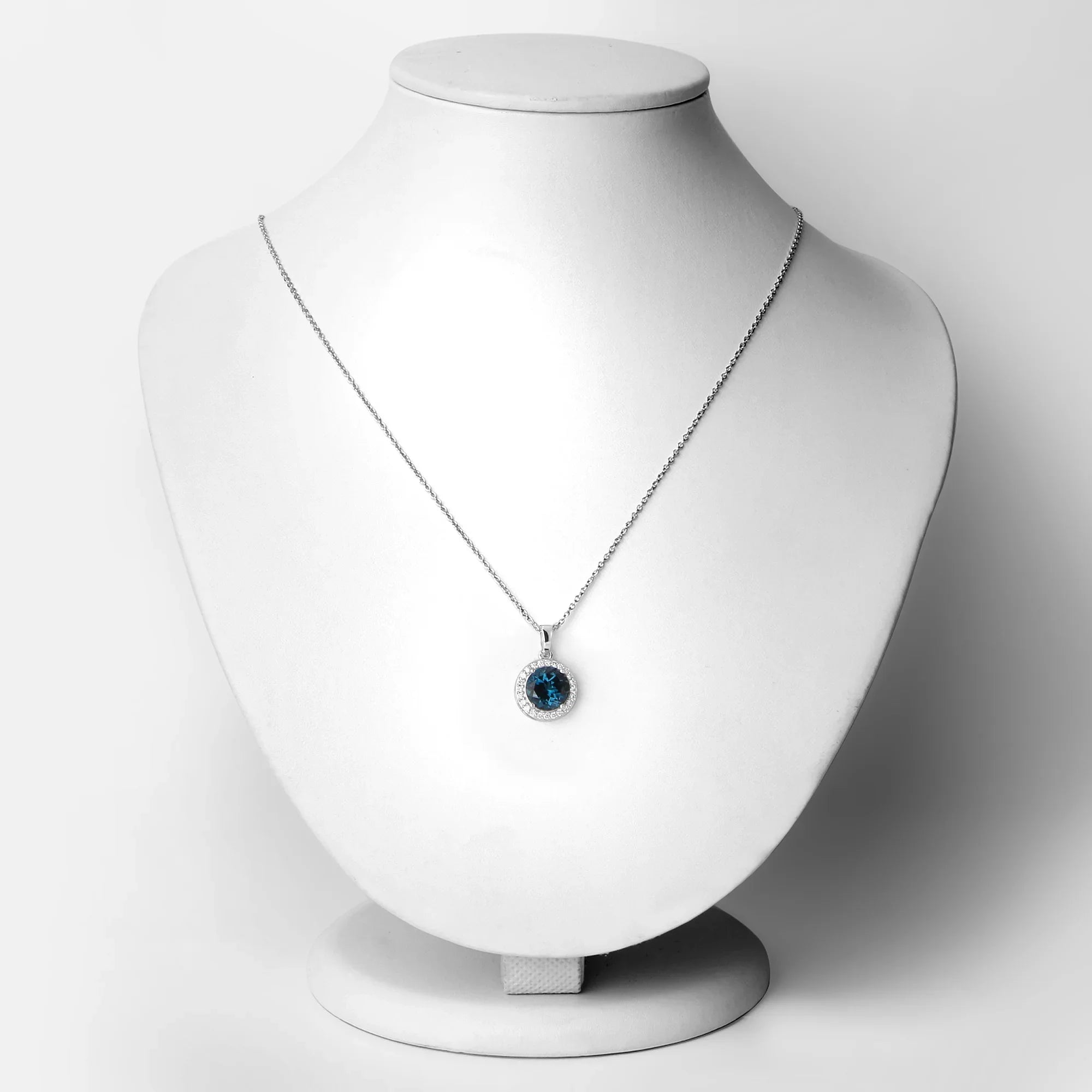 Natural London Blue Topaz Lab Diamond Necklace