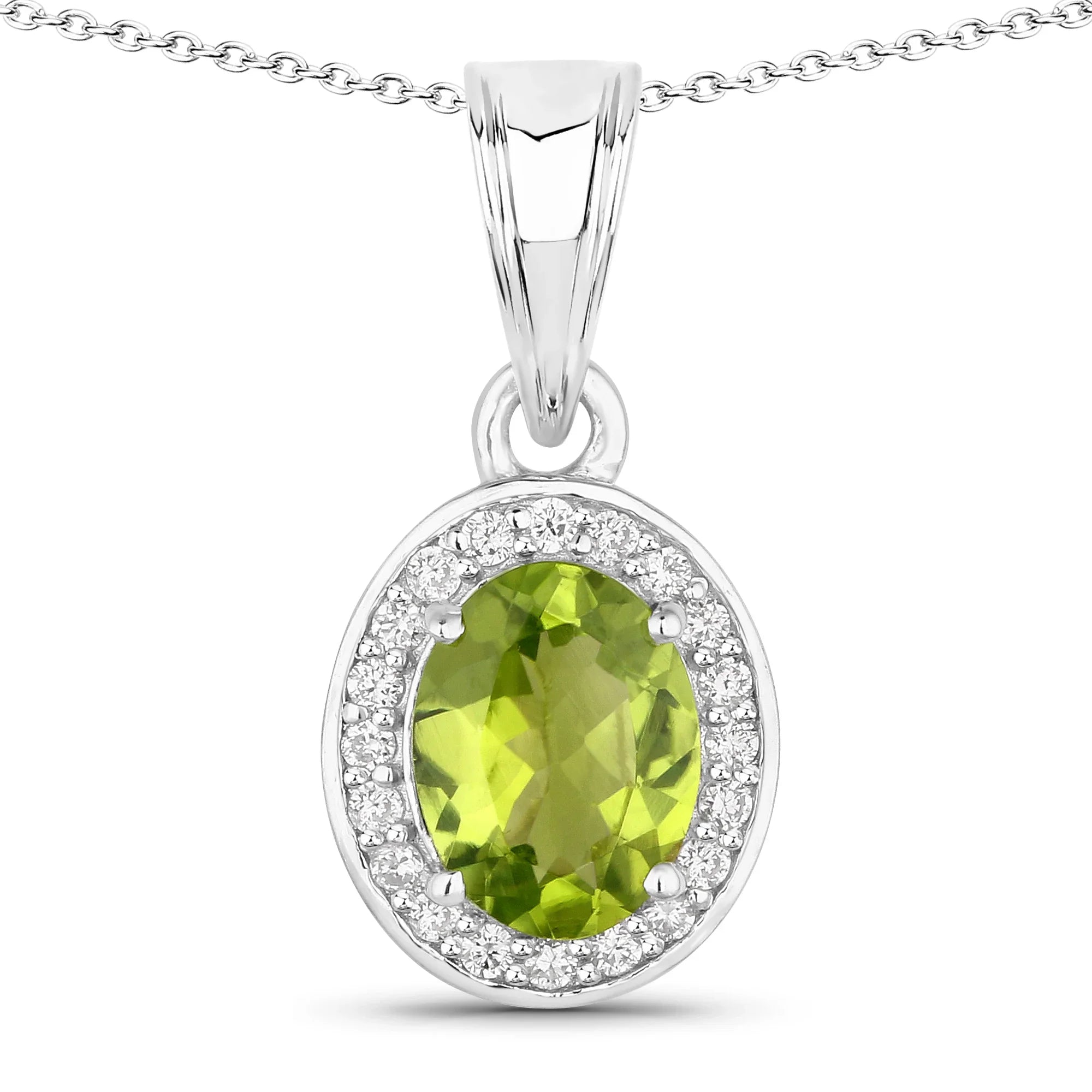 Natural Peridot and Lab Diamond Necklace