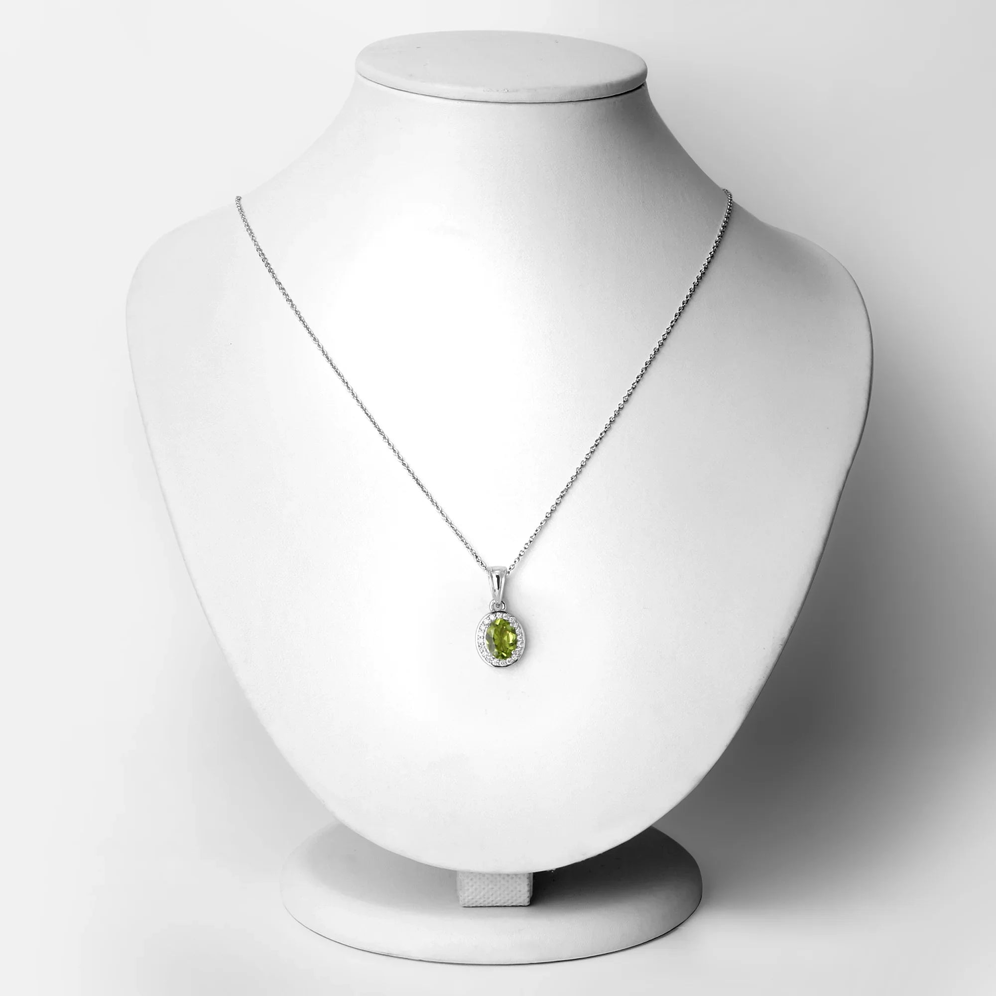 Natural Peridot and Lab Diamond Necklace