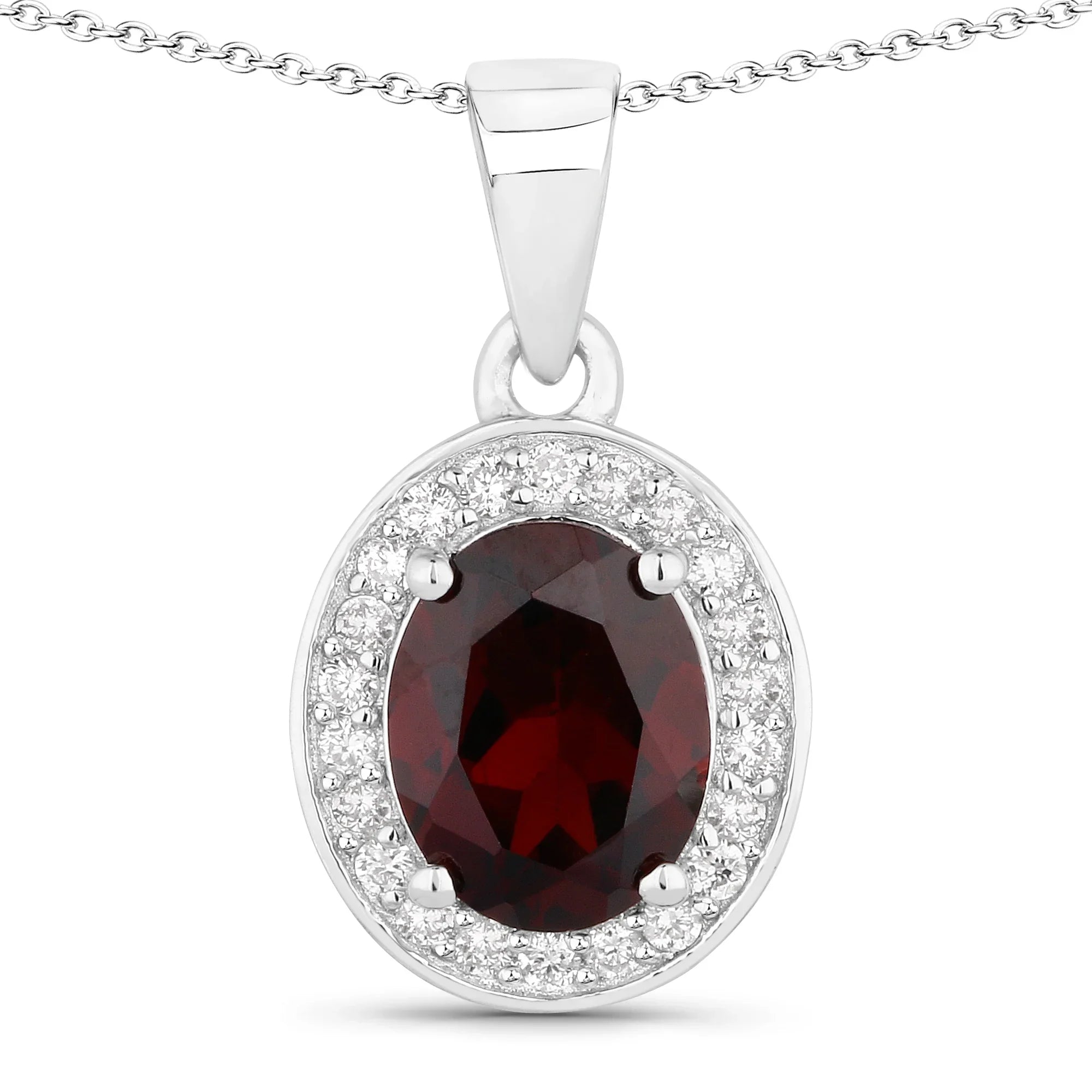 Natural Garnet Lab Diamond Silver Necklace