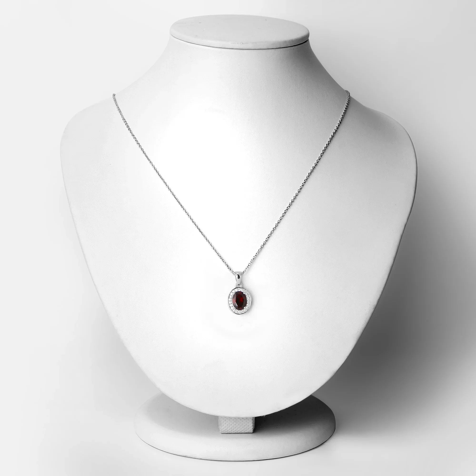 Natural Garnet Lab Diamond Silver Necklace