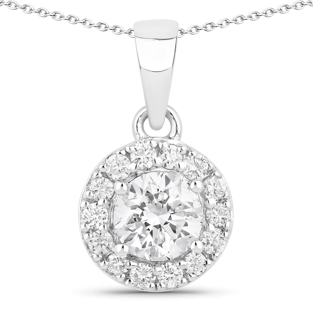 1.00 Cttw Round White Lab Grown Diamond Rhodium over Silver Pendant Necklace