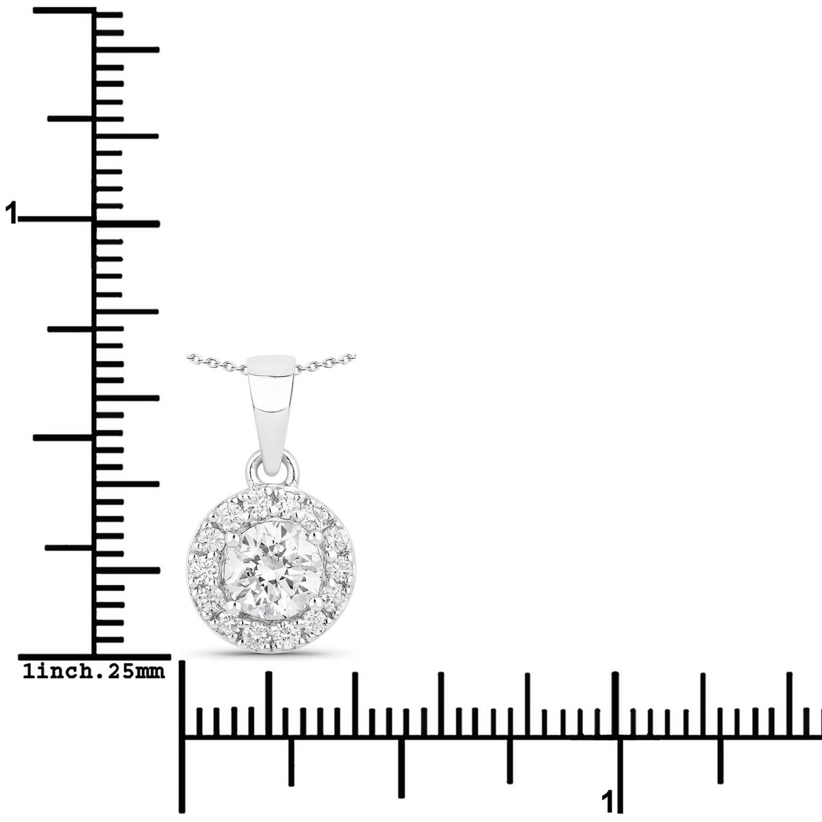 1.00 Cttw Round White Lab Grown Diamond Rhodium over Silver Pendant Necklace