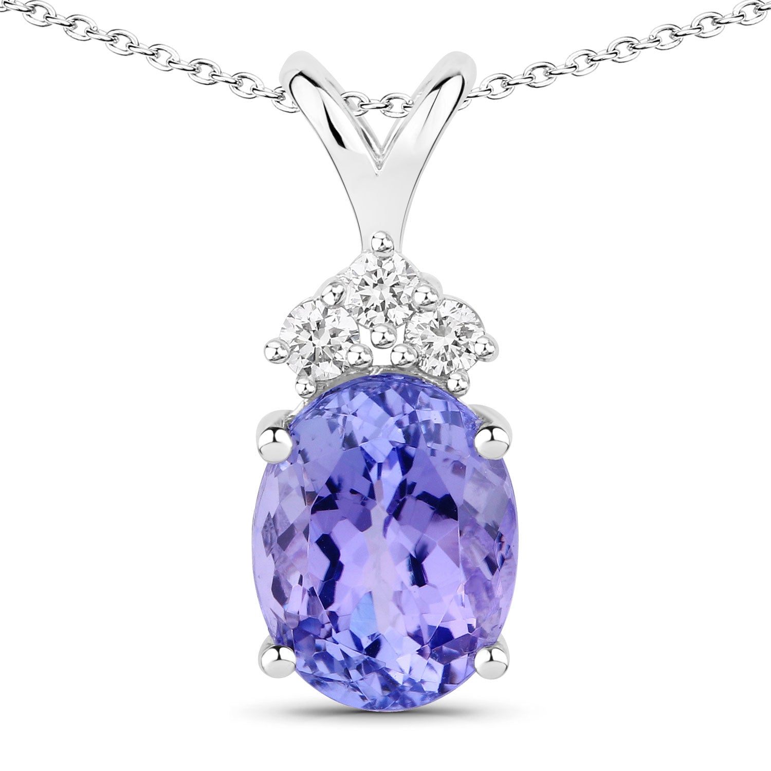3.47 Cttw Oval Violet Tanzanite and Lab Diamond Rhodium over Silver Crown Accent Pendant Necklace